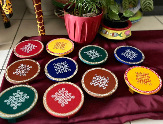 Navratri Golu Sale | Circular Hand Painted Pooja Manai  | Wooden stool