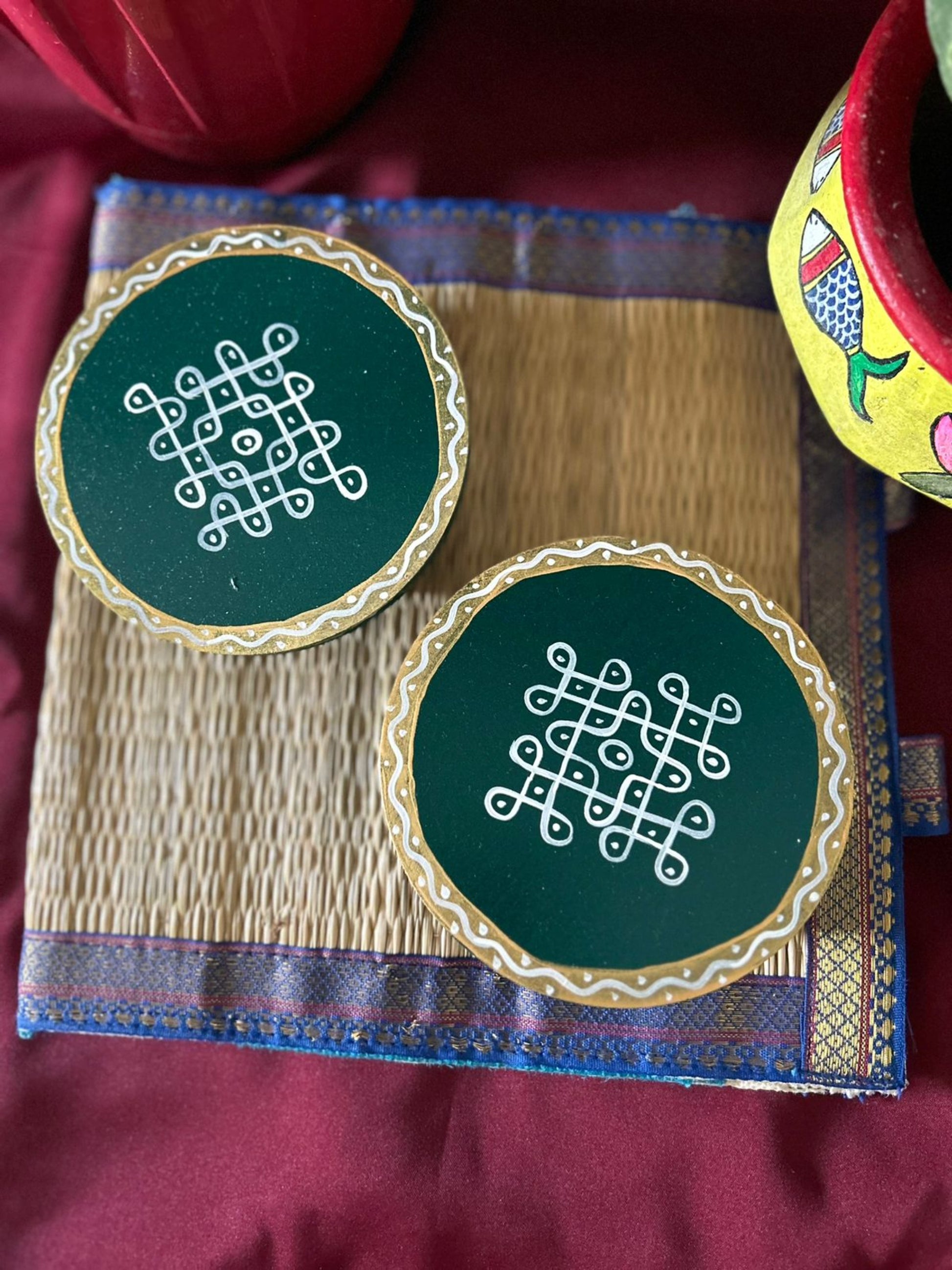Circular Hand Painted Pooja Manai | Wooden stool