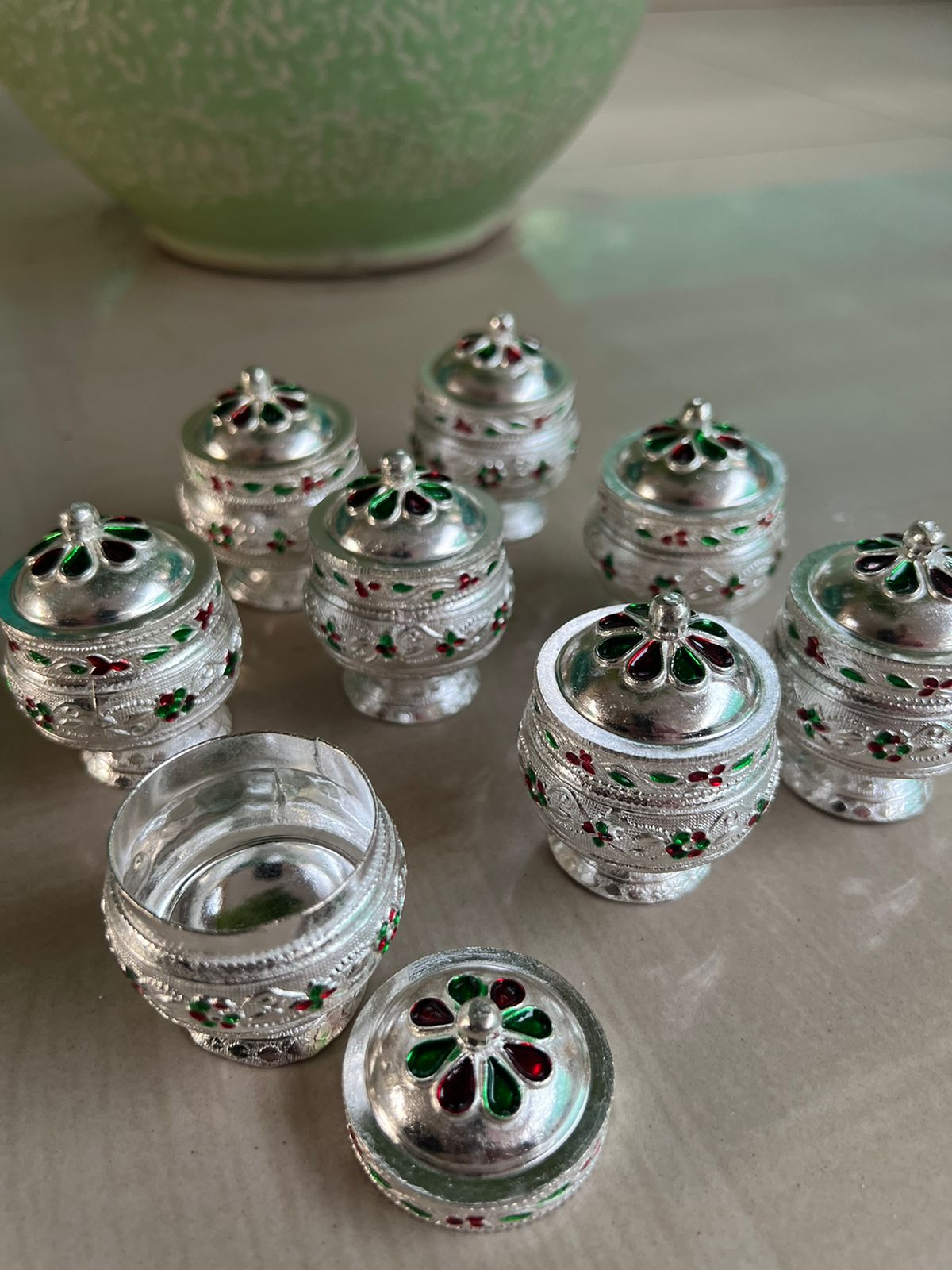 German Silver Kumkum box Pack of 10