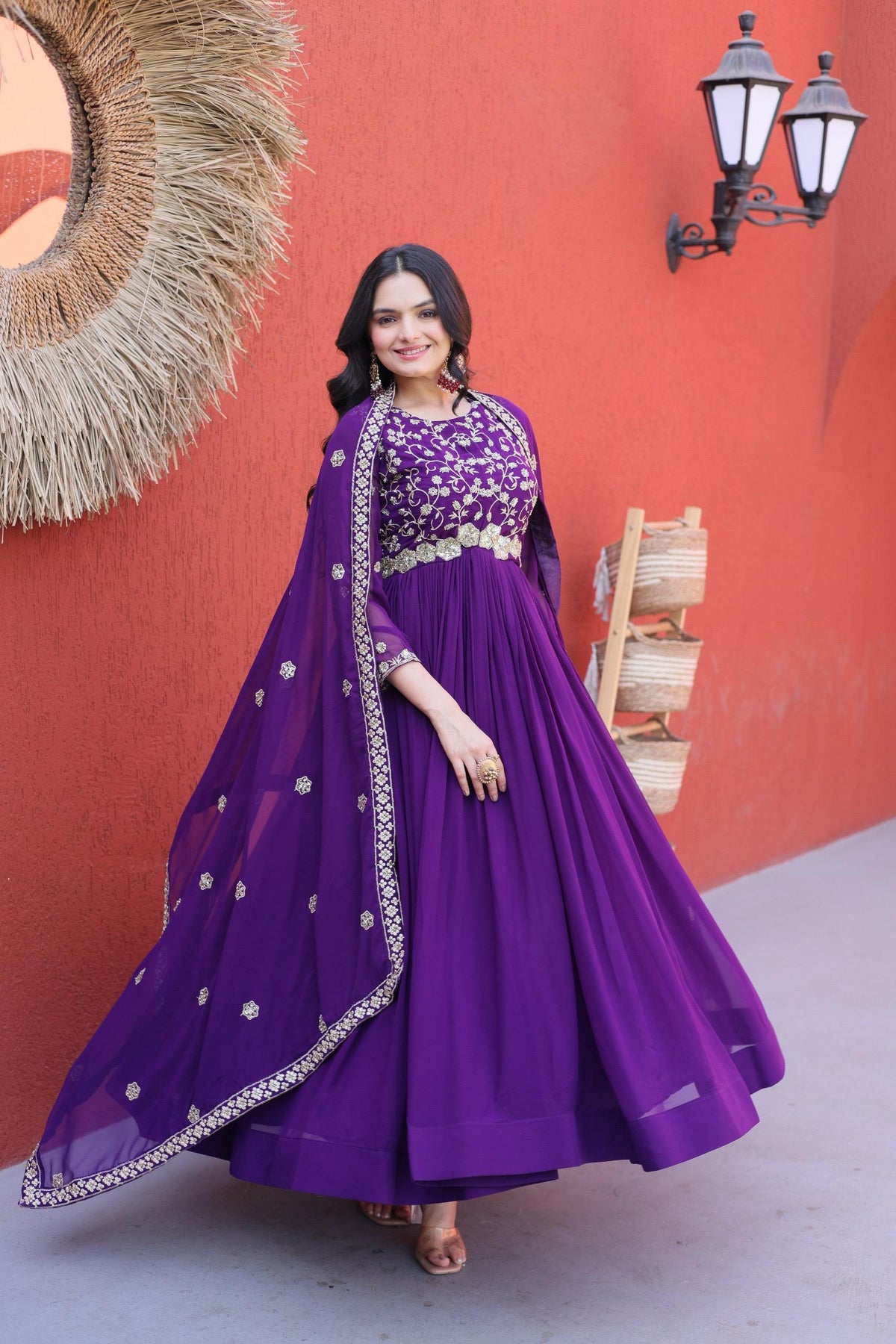 Georgette Silk Gown With Dupatta