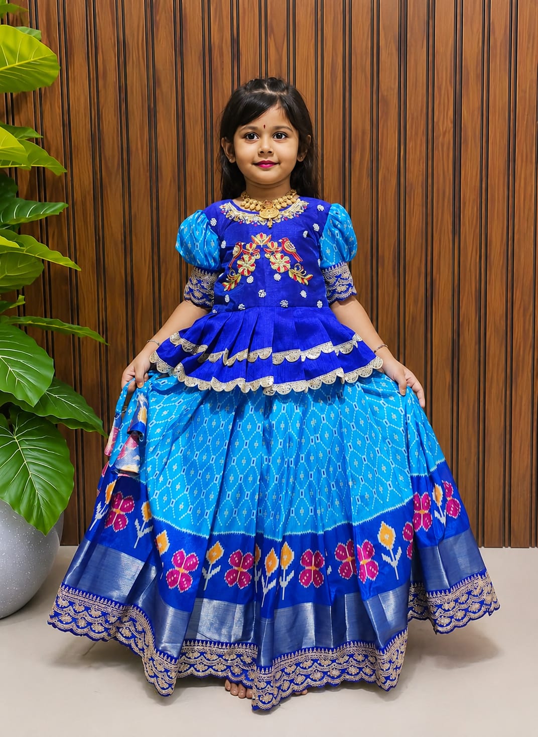 Girls Readymade Litchi Silk Lehenga Blouse