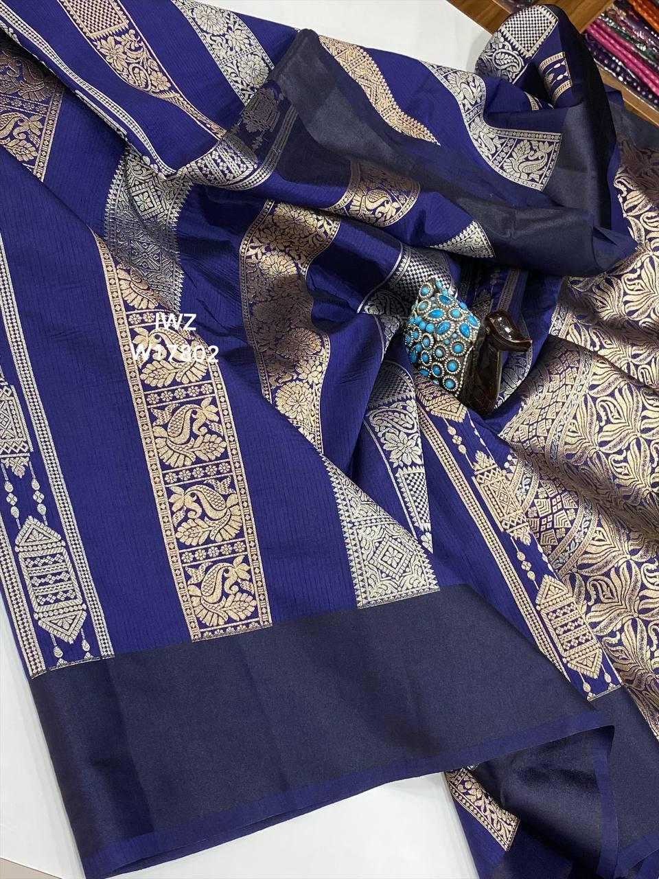 Moonga Pattu Silk Sarees Collections - Silver and Gold Zari Stripes All Over - Satin Borders Both Side - Rich Zari Weaving Pallu - Contrast Butties Woven Blouse - Handloom Moonga Pattu Saree