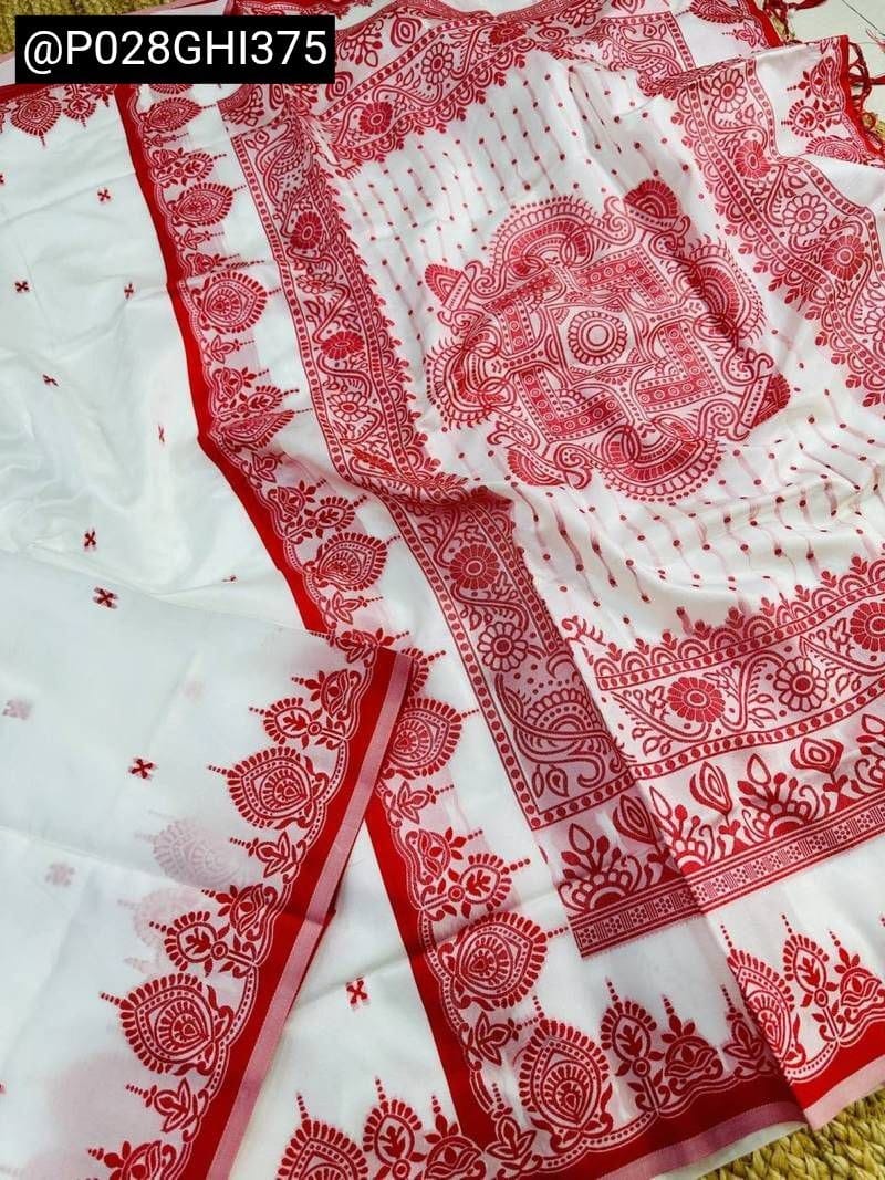 Durga Puja Special White and Red Border Sarees - Bengali Traditional Lal Paar Saree - White Saree with Red Border - Bulk Bookings Accepted for Events, Groups & Dance - Durga Puja 2026 Collection
