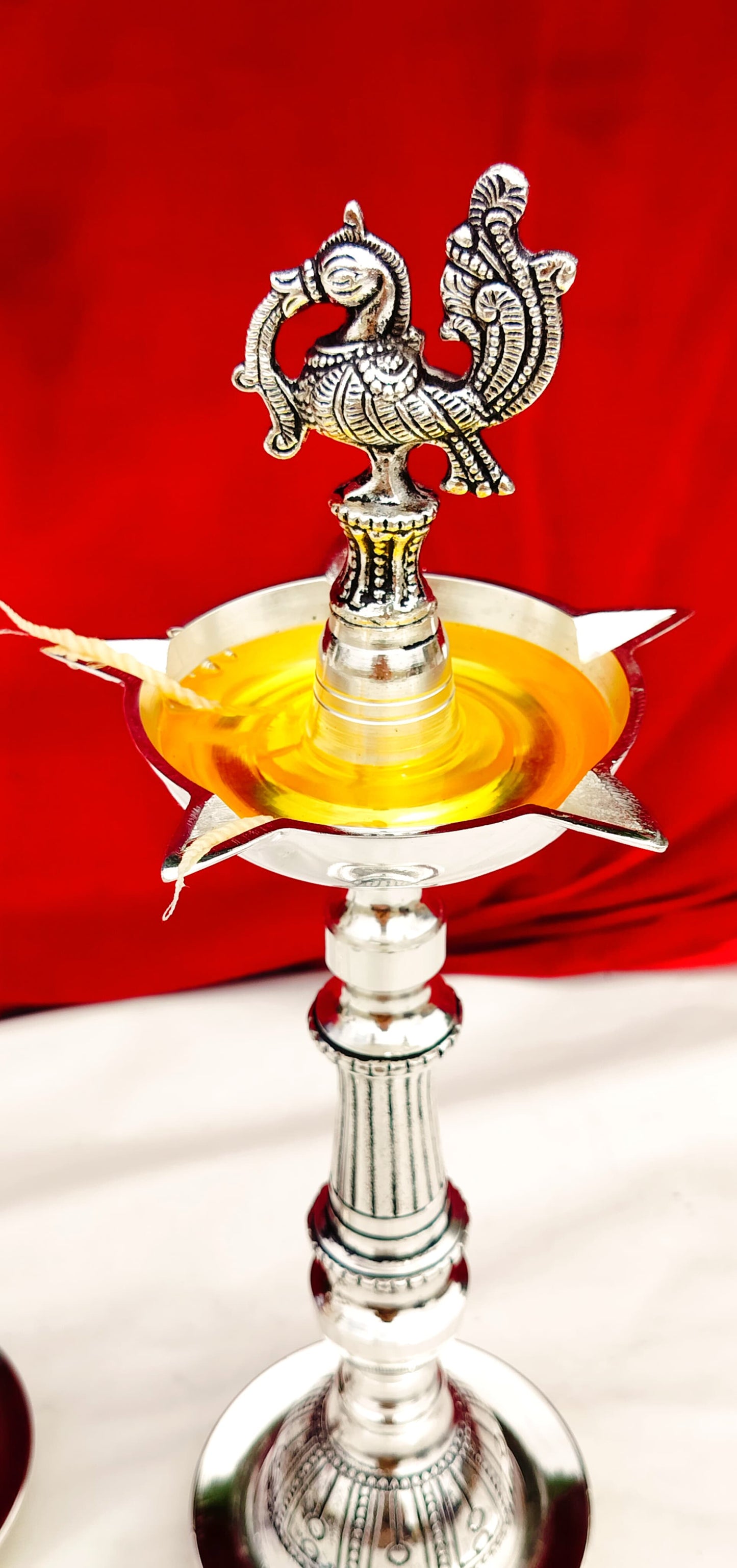 German Silver Peacock Diya Pair