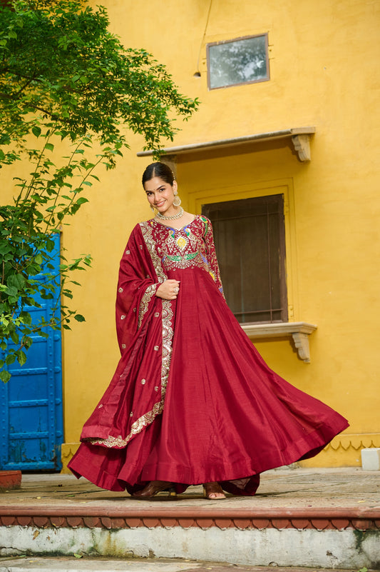 Georgette Silk Gown With Dupatta