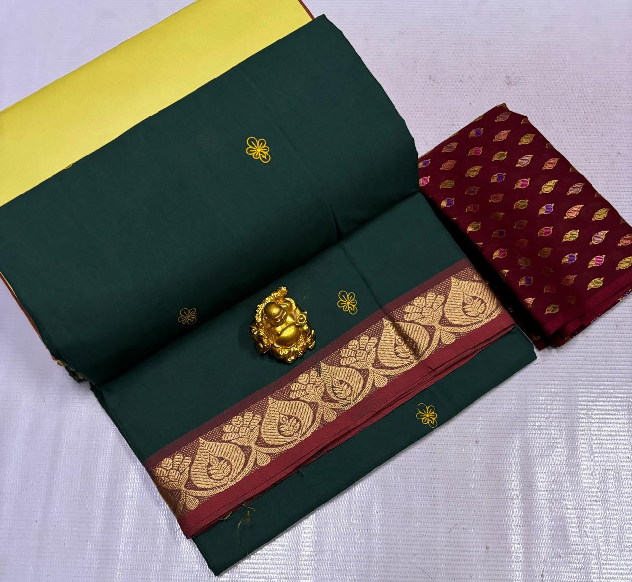 Chettinad Poly Cotton sarees with Kalamkari Blouse bit