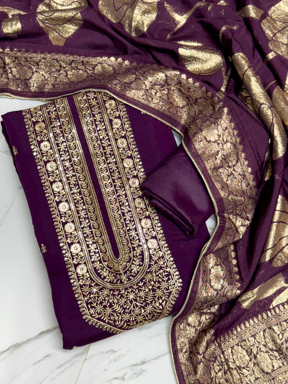 Raw Silk Embroidery Dress materials