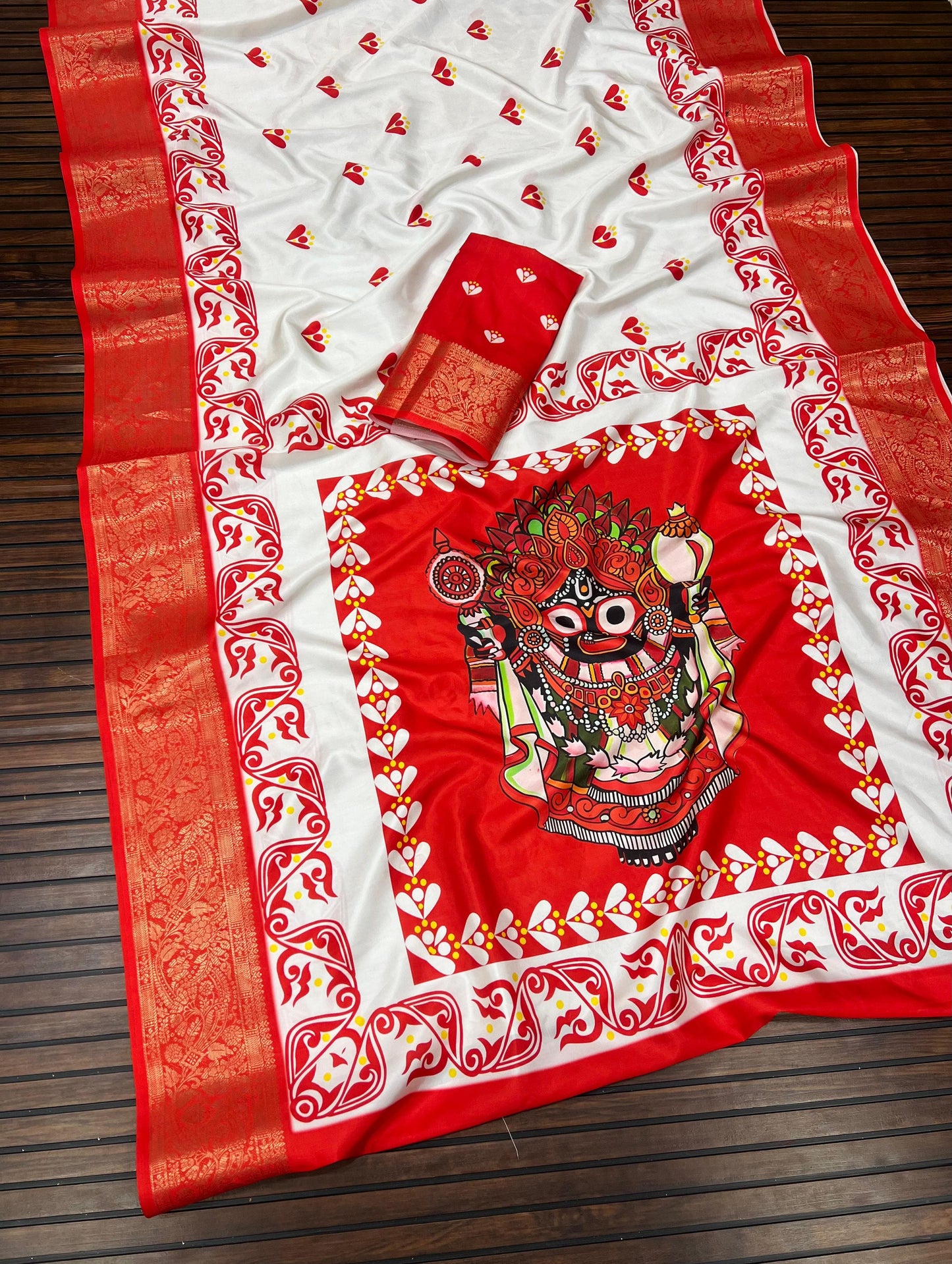 Durga Puja Themed Litchi Silk Sarees