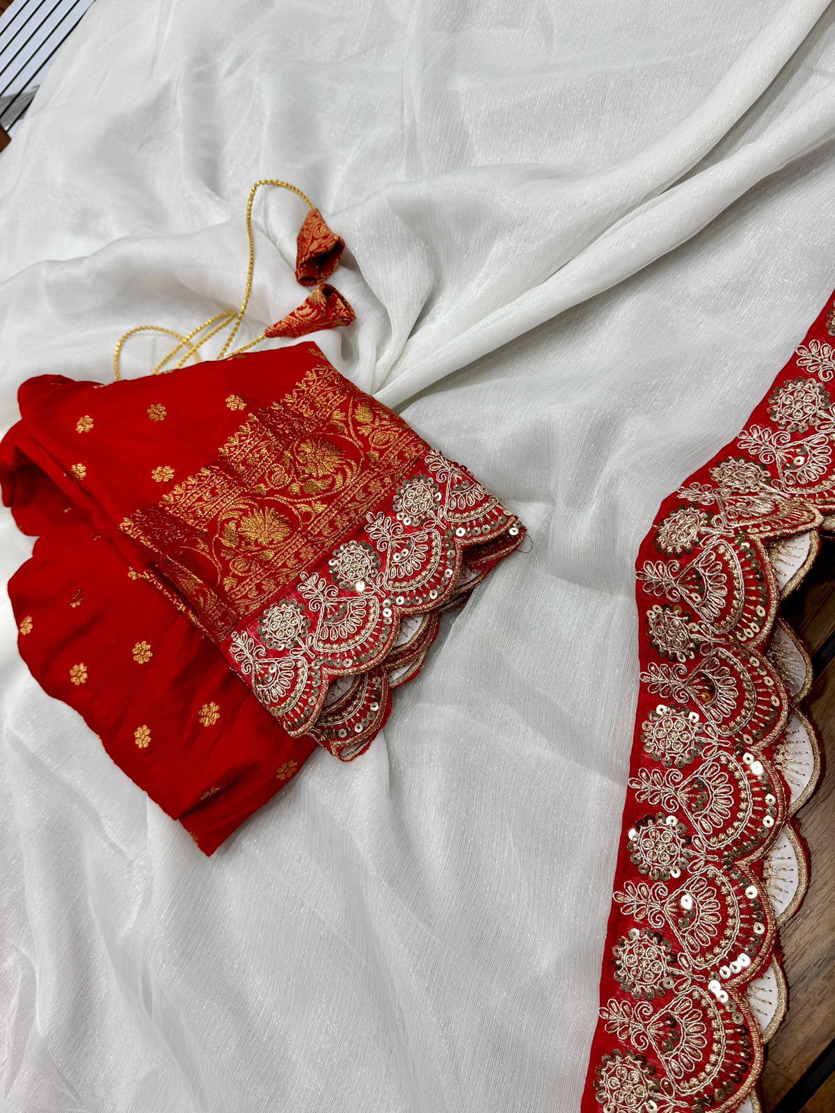 Durga Puja Special Red & White Sarees