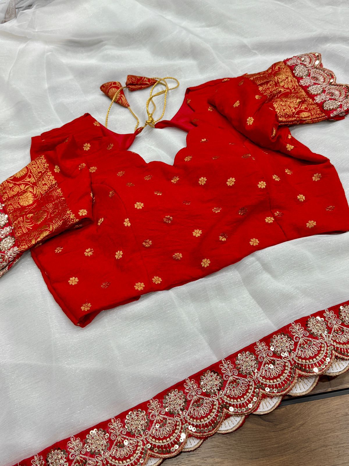 Durga Puja Special Red & White Sarees