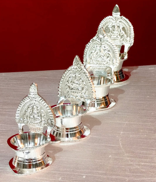 German Silver Kamakshi Diya Pair