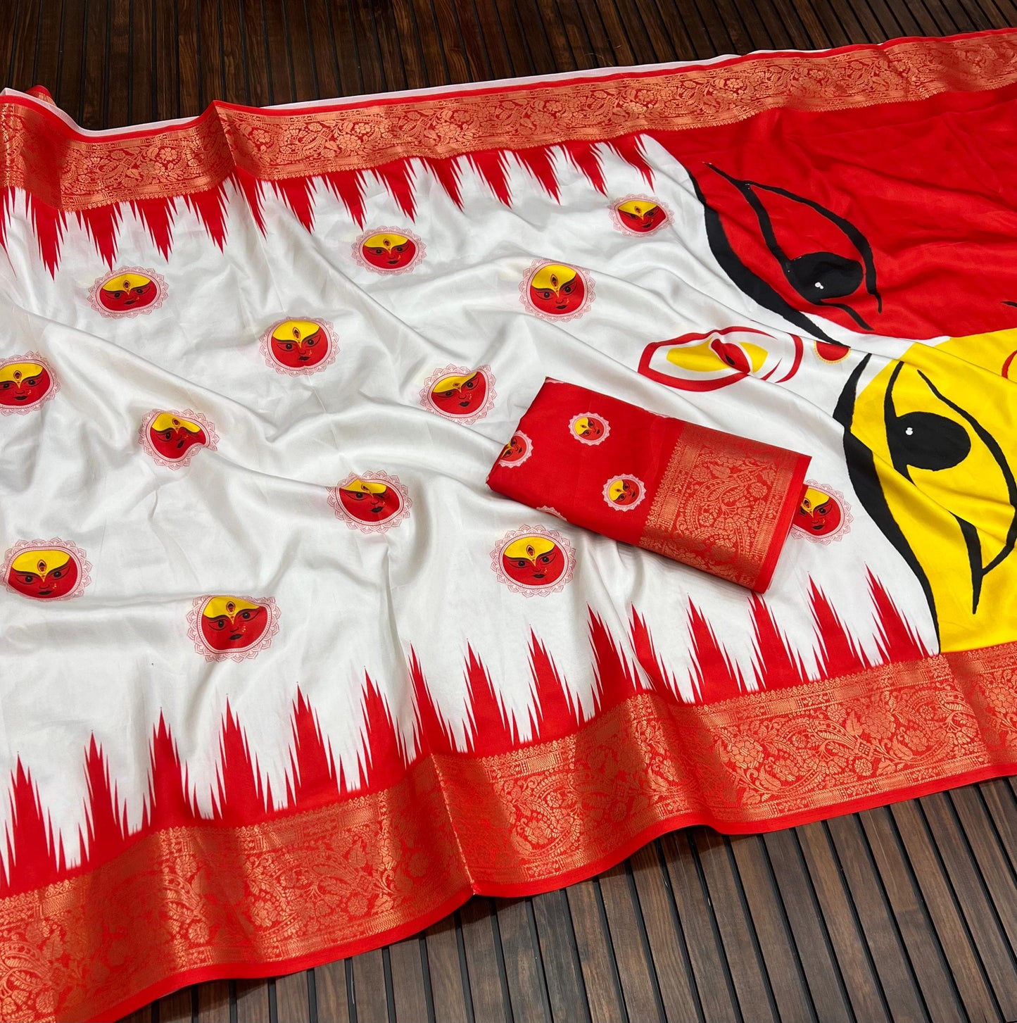 Durga Puja Themed Litchi Silk Sarees