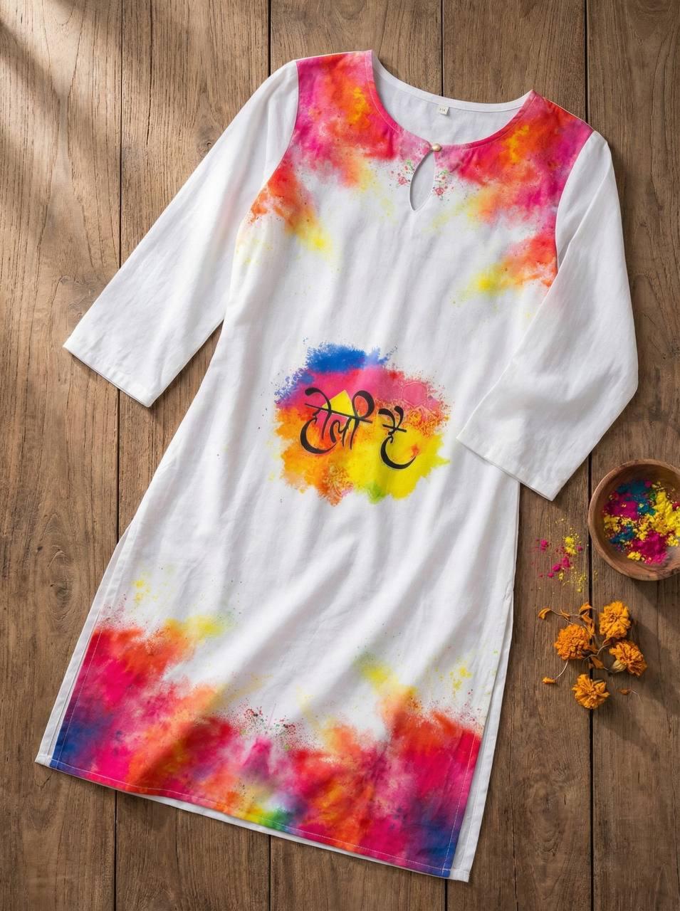 Holi Print Couple Kurta Combo