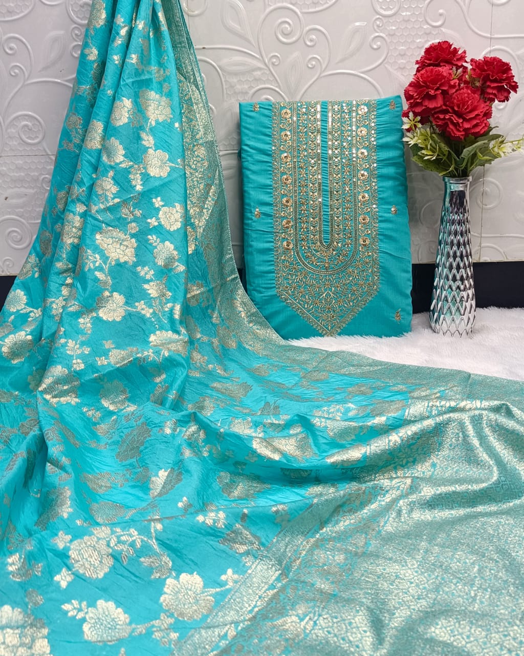 Raw Silk Embroidery Dress materials