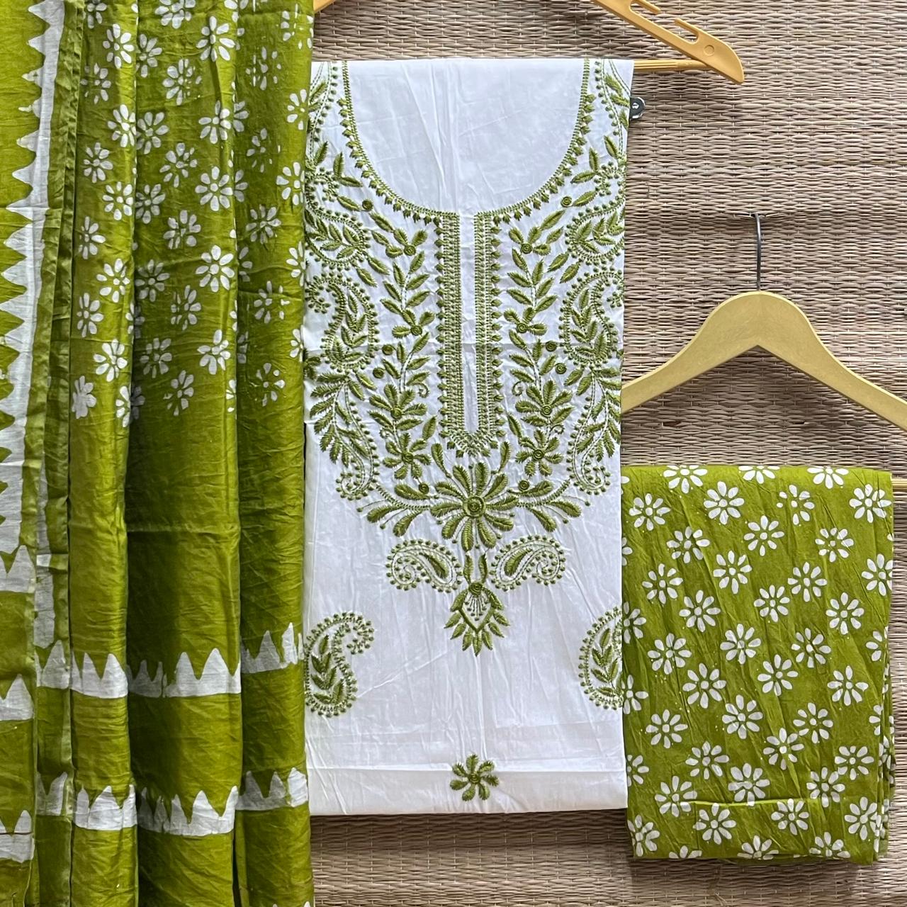 Cotton Silk Lucknowi Dress Materials