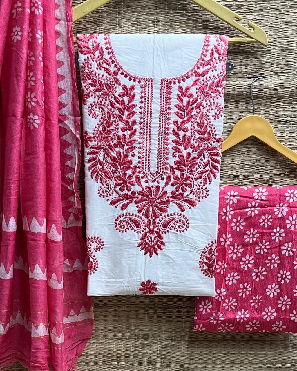 Cotton Silk Lucknowi Dress Materials