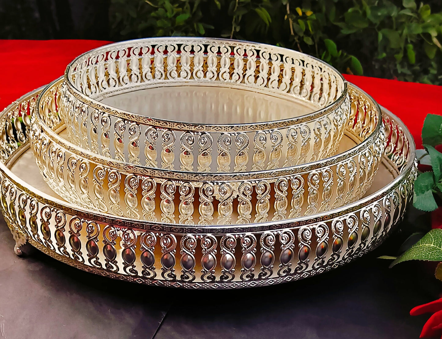 German Silver Pearl Tray With Leg