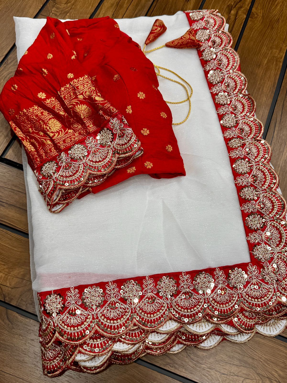 Durga Puja Special Red & White Sarees