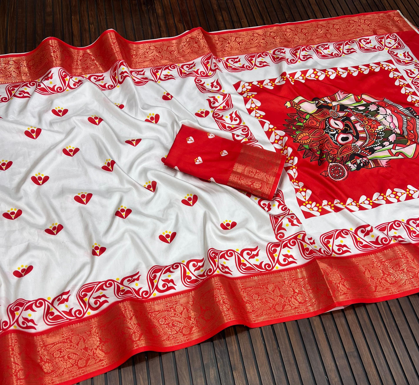 Durga Puja Themed Litchi Silk Sarees