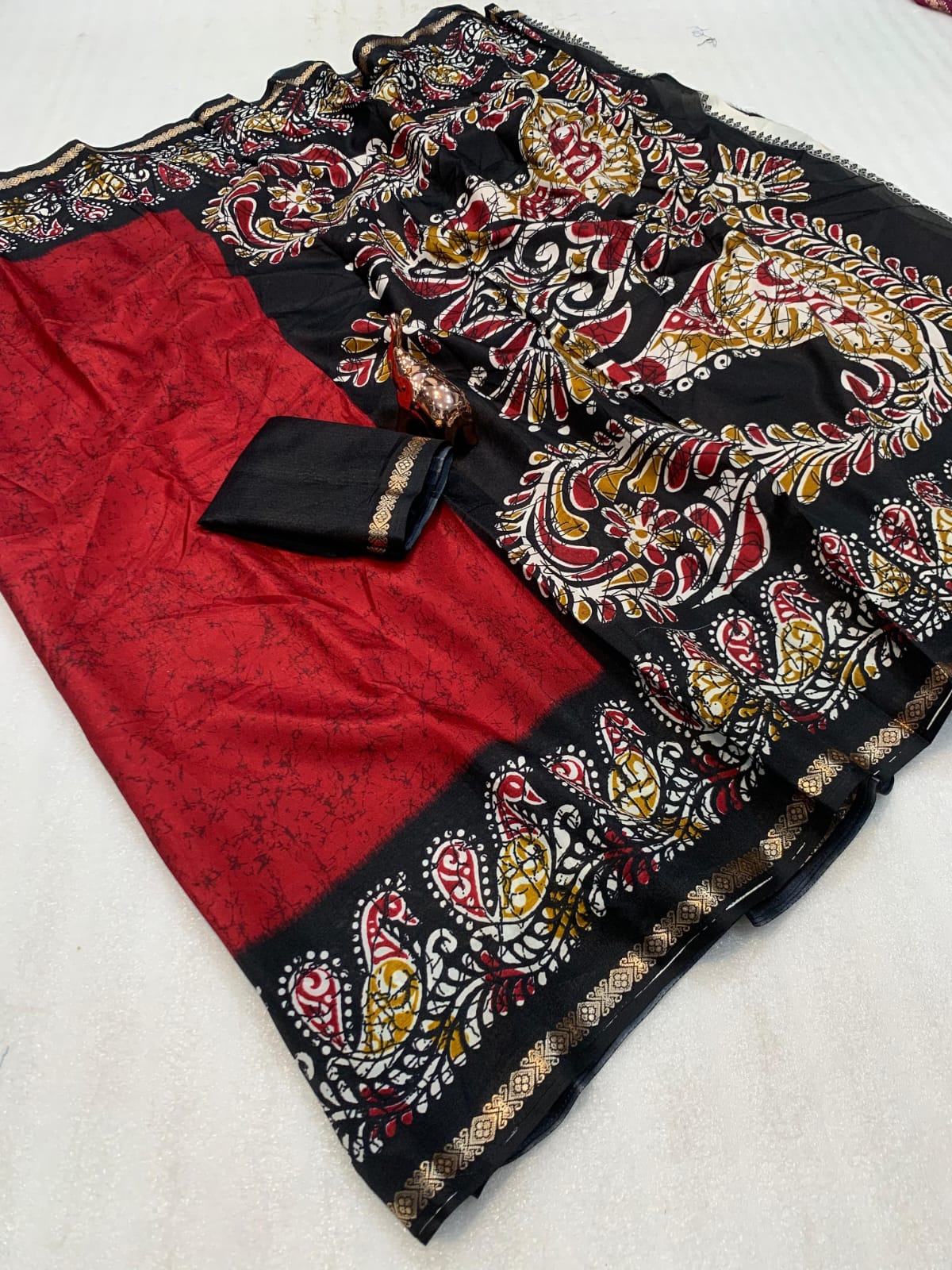 Dola Silk Sarees With Kalamkari Borders