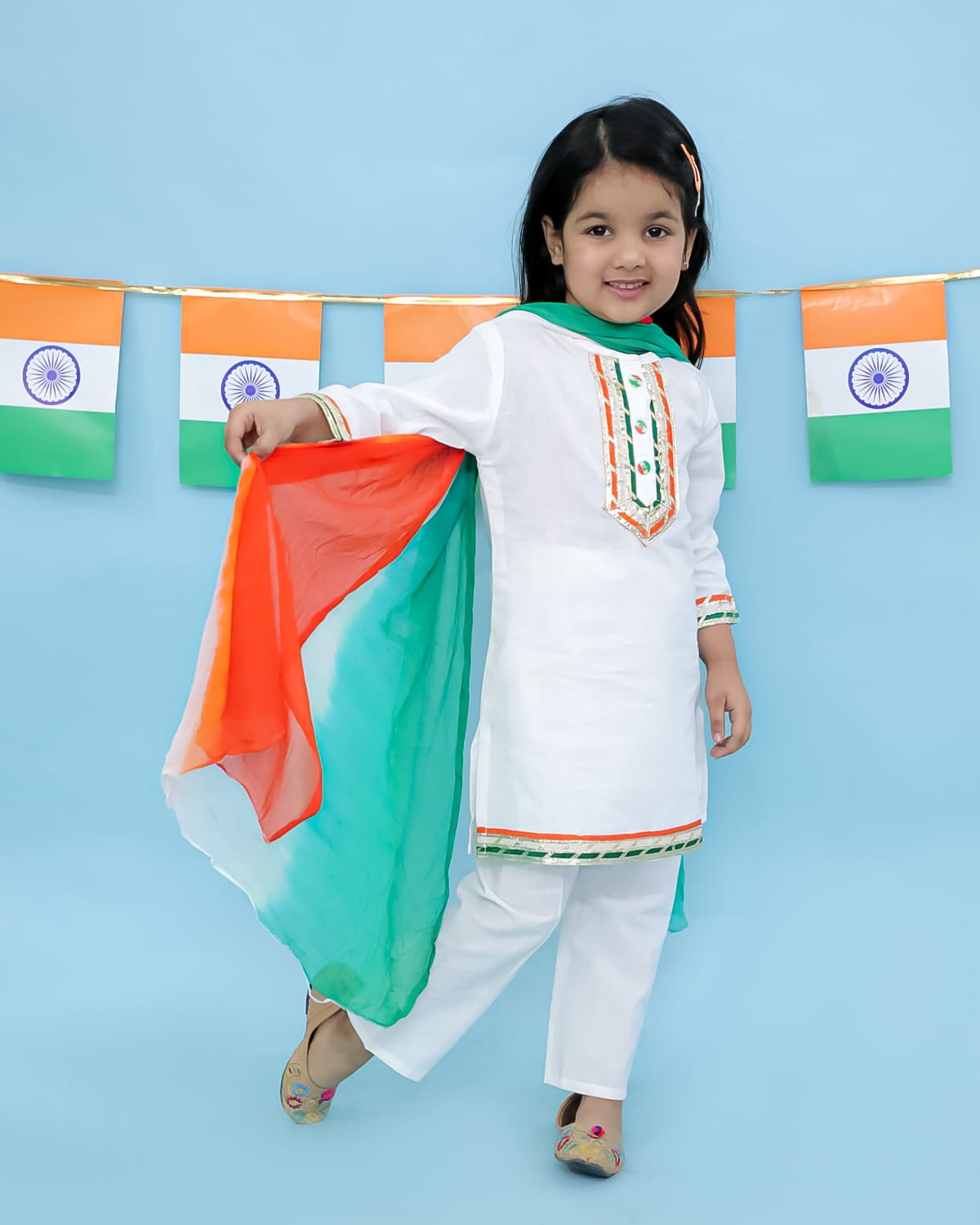 Kids Tri Colour Kurta Pyjama