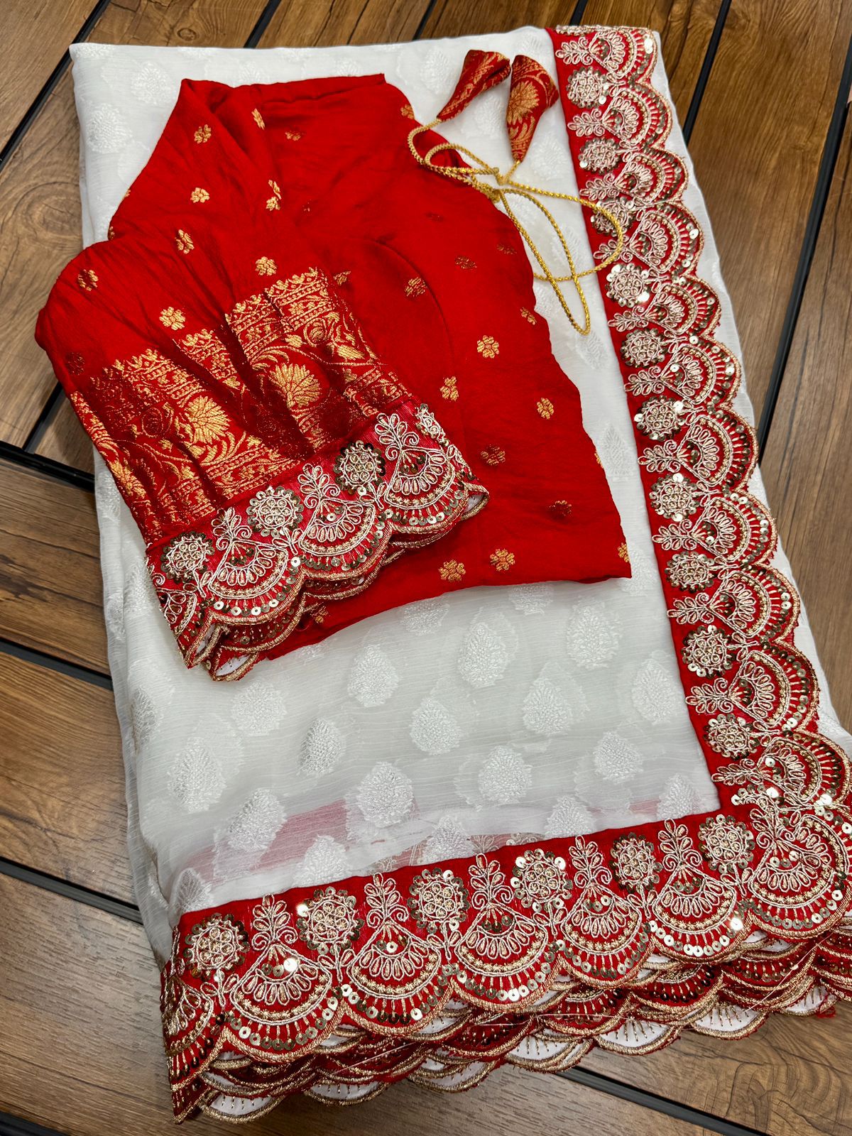 Durga Puja Special Red & White Sarees
