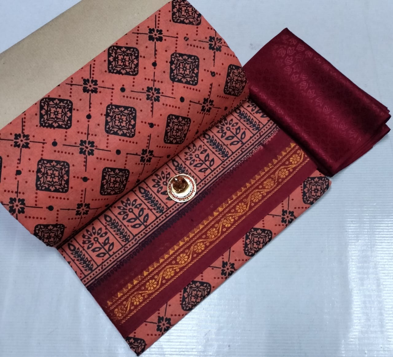 Chettinad Poly Cotton sarees with Kalamkari Blouse bit