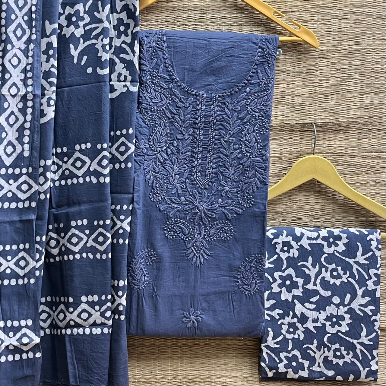 Cotton Silk Lucknowi Dress Materials