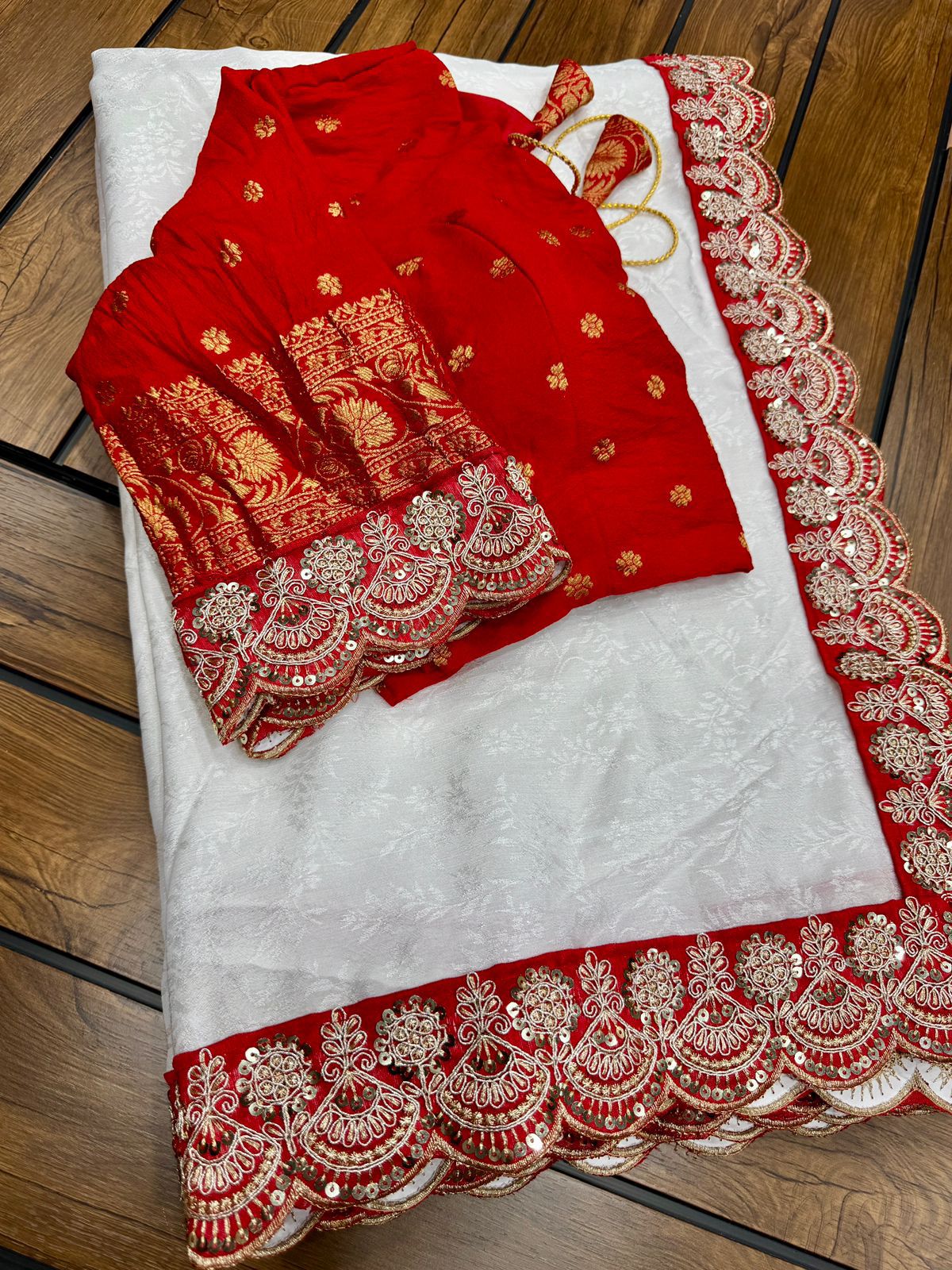 Durga Puja Special Red & White Sarees