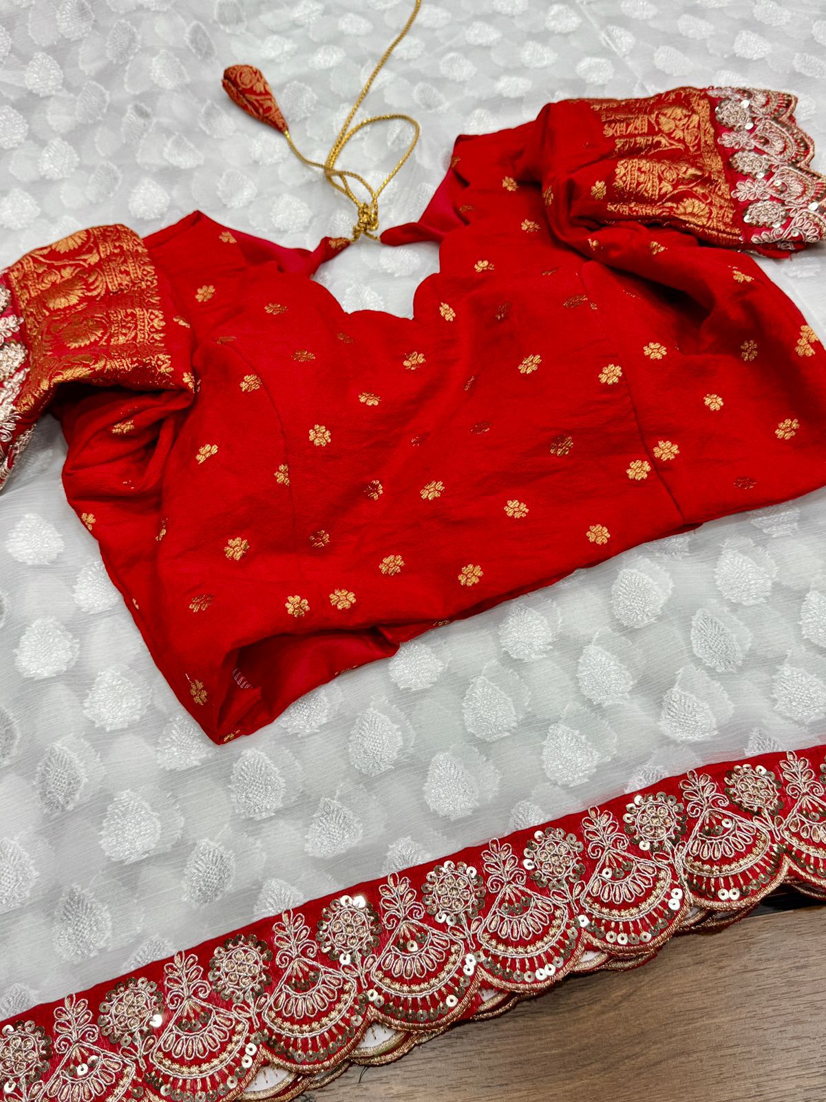 Durga Puja Special Red & White Sarees