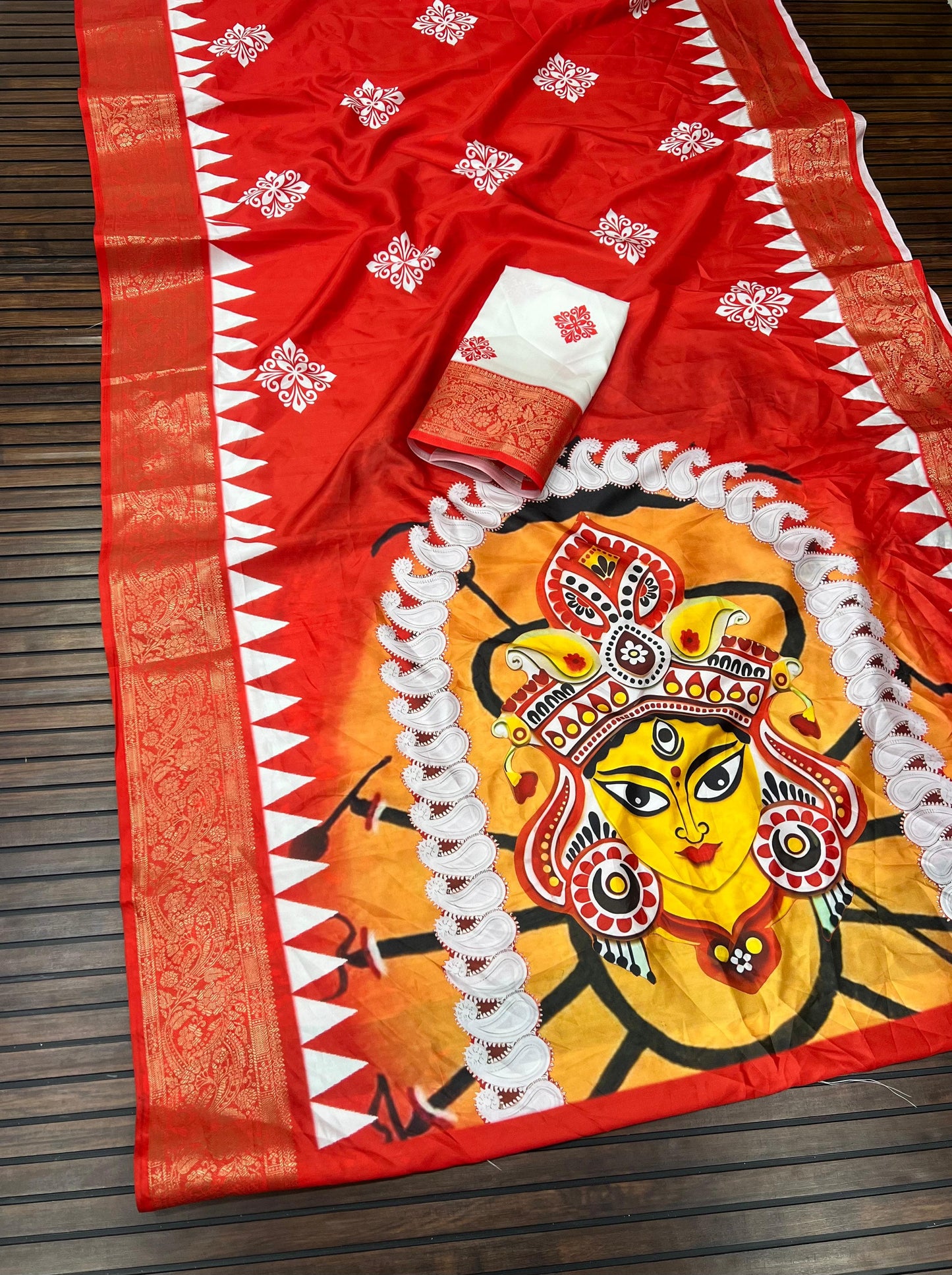 Durga Puja Themed Litchi Silk Sarees