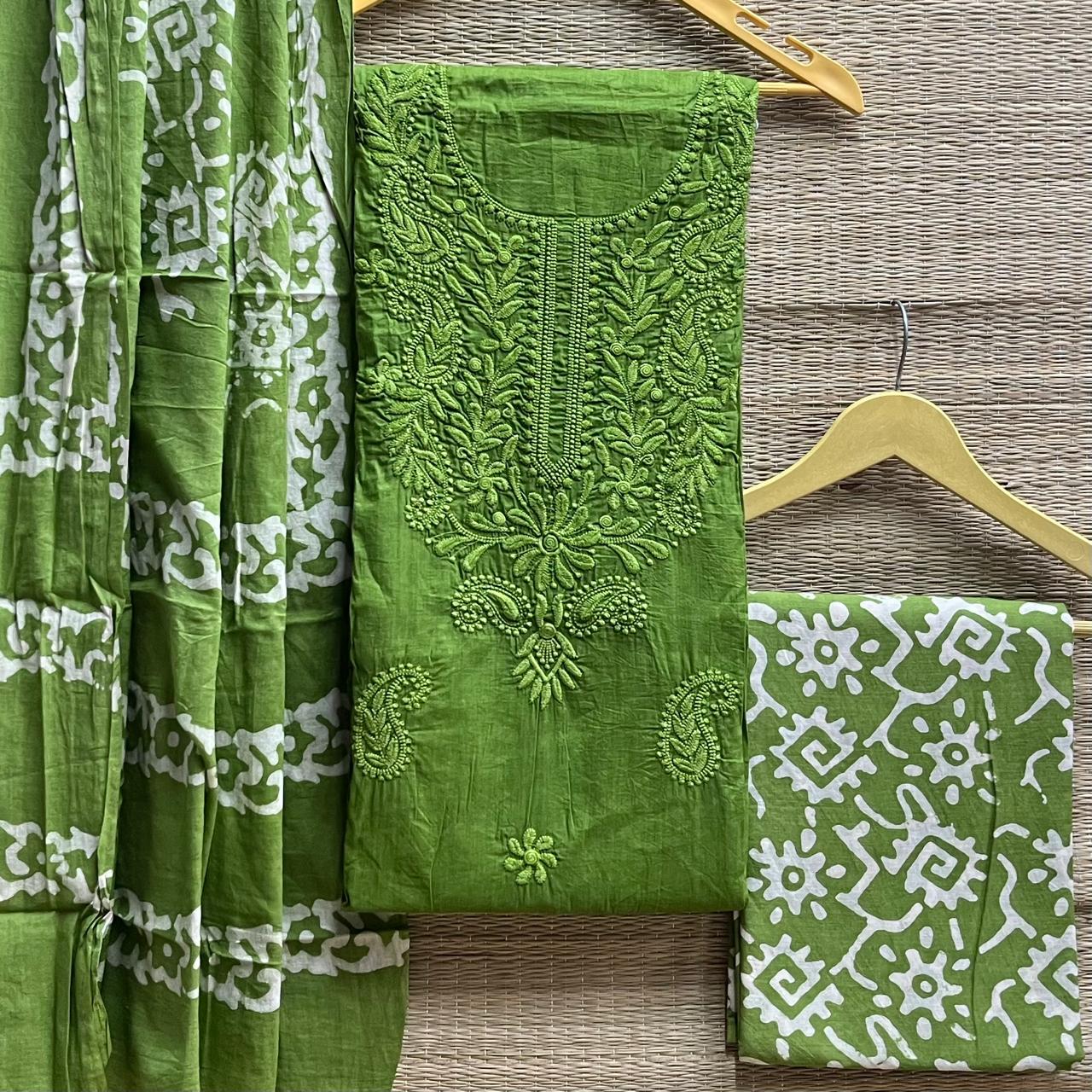 Cotton Silk Lucknowi Dress Materials