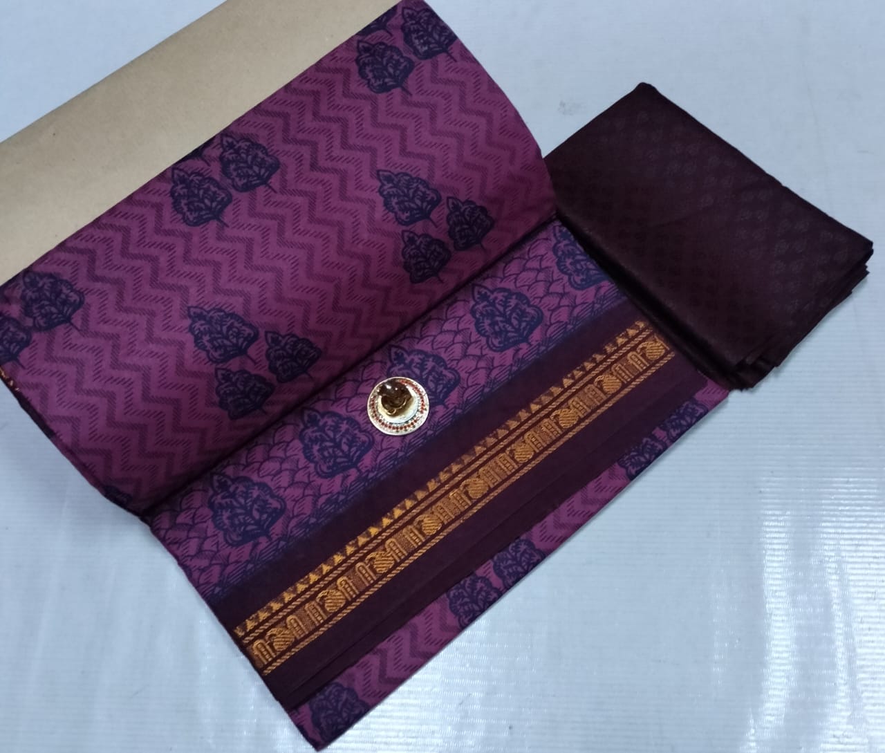 Chettinad Poly Cotton sarees with Kalamkari Blouse bit