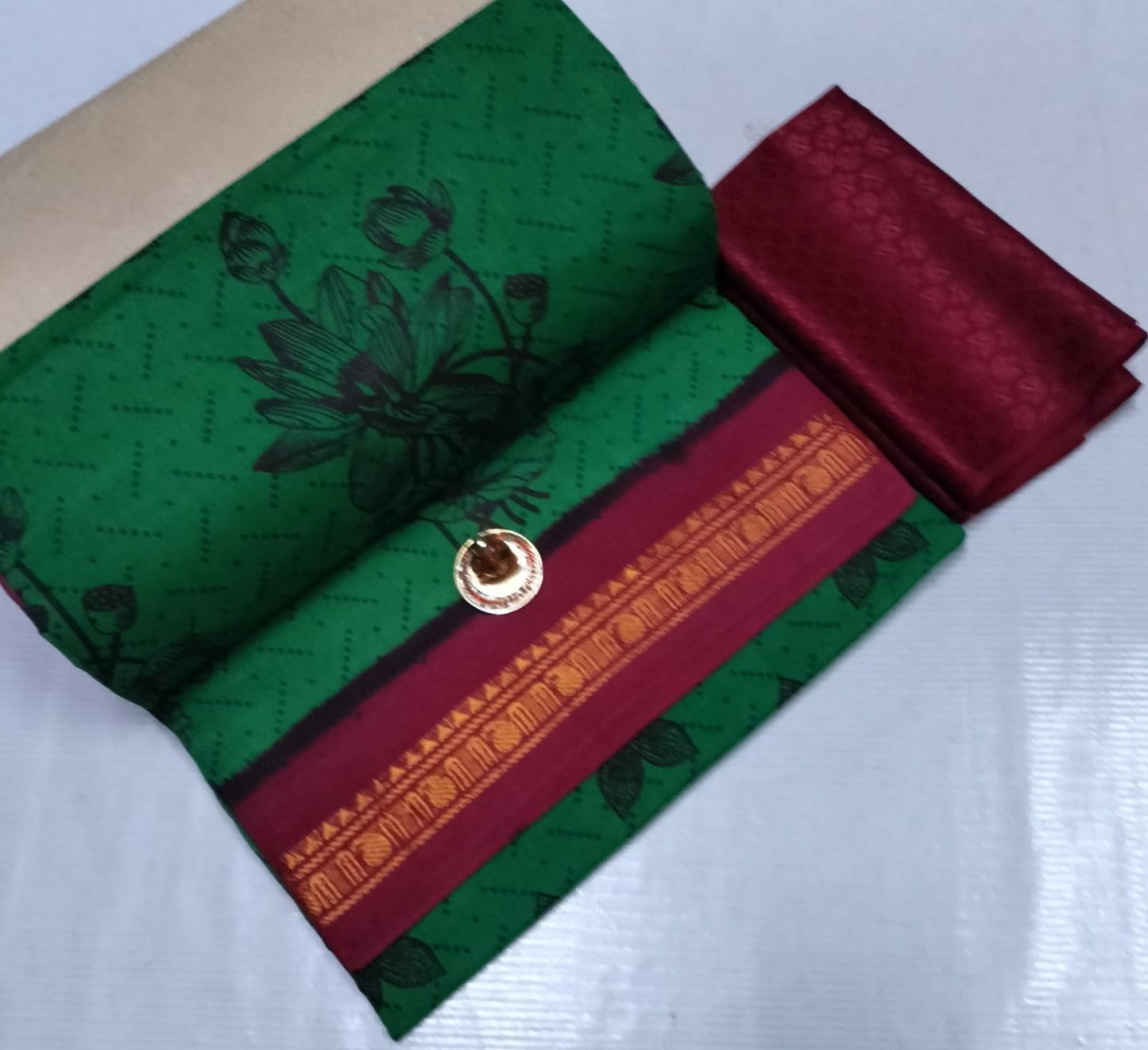 Chettinad Poly Cotton sarees with Kalamkari Blouse bit