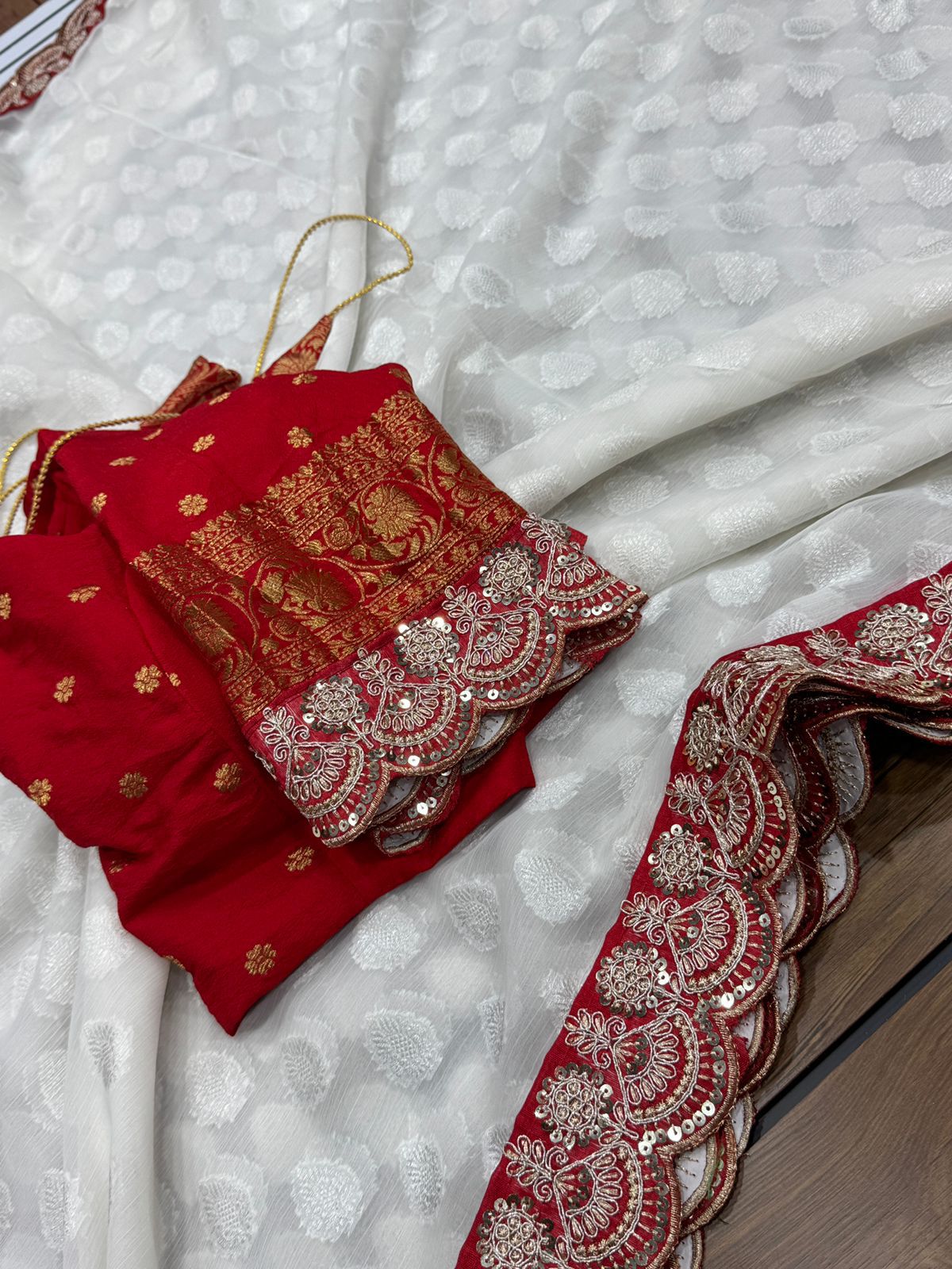 Durga Puja Special Red & White Sarees