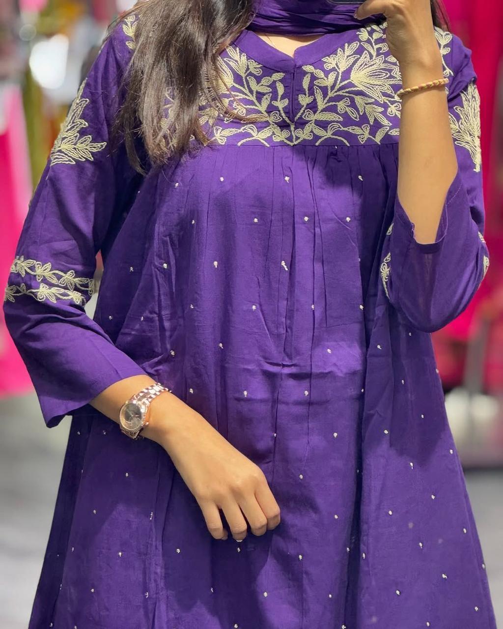 Rayon Embroidery Anarkali Kurti Sets