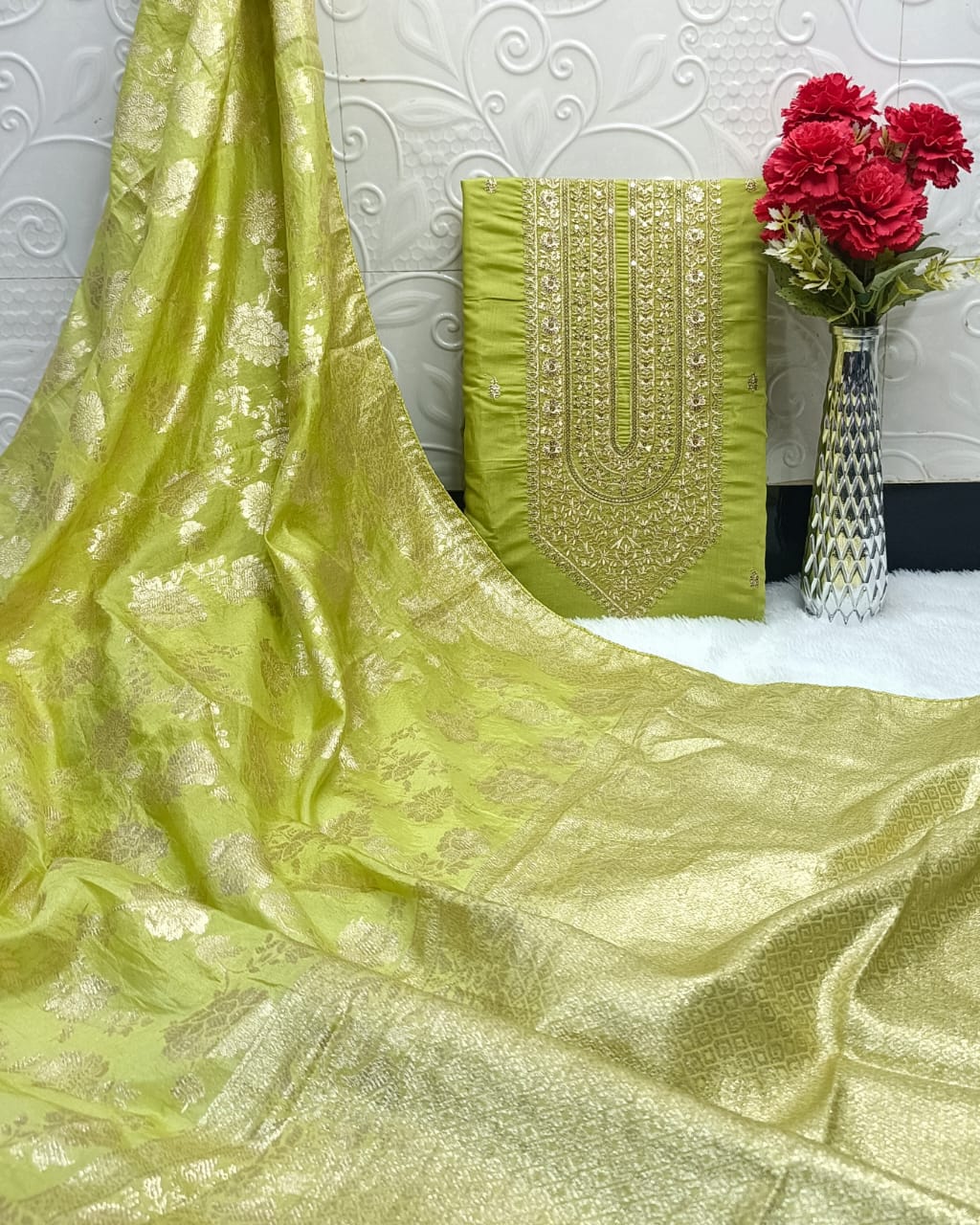 Raw Silk Embroidery Dress materials