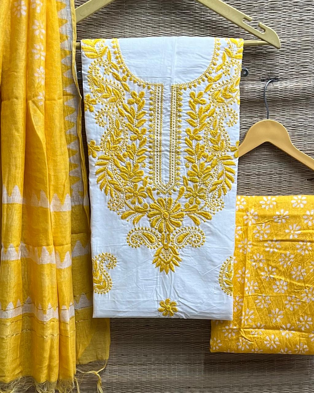 Cotton Silk Lucknowi Dress Materials
