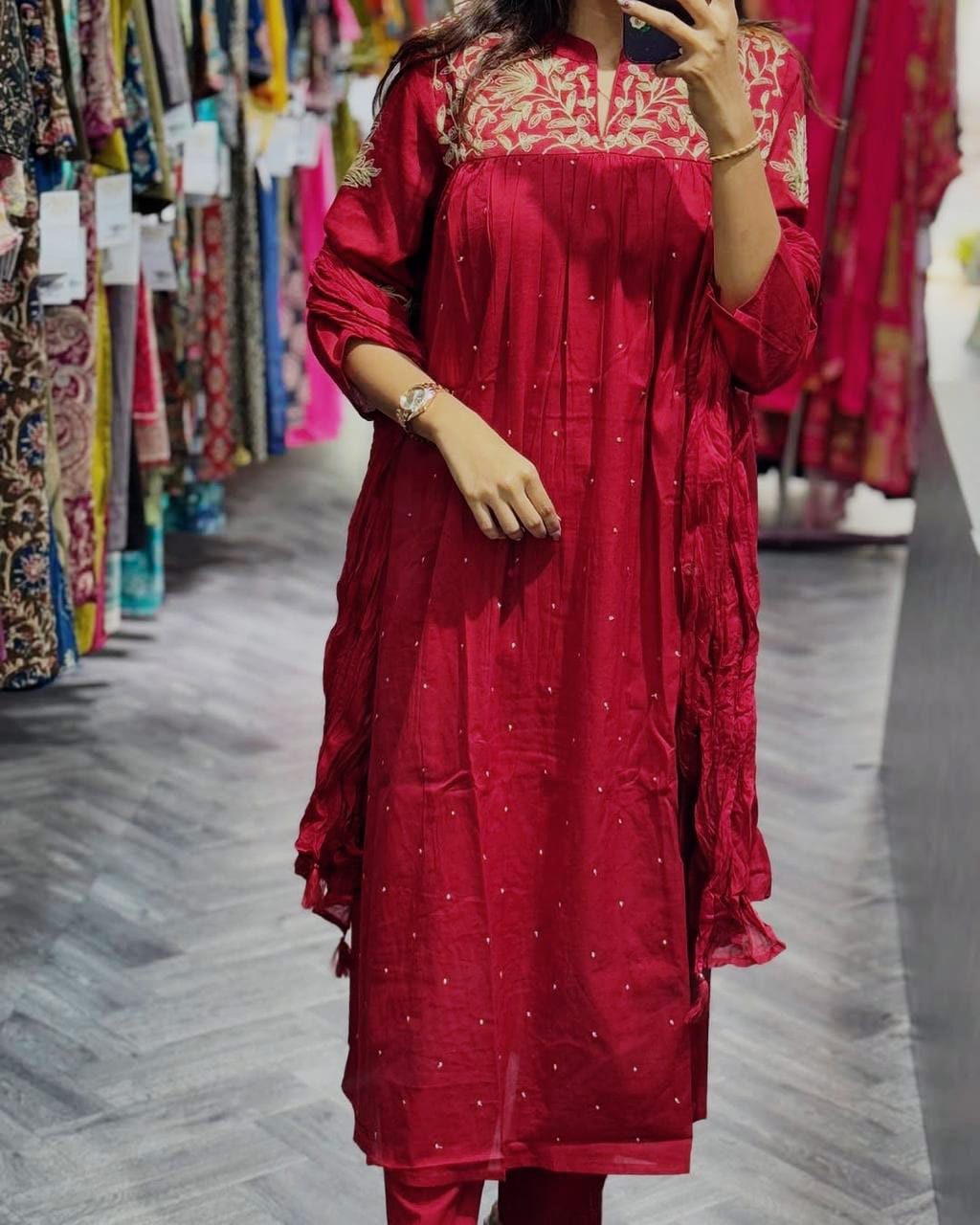 Rayon Embroidery Anarkali Kurti Sets