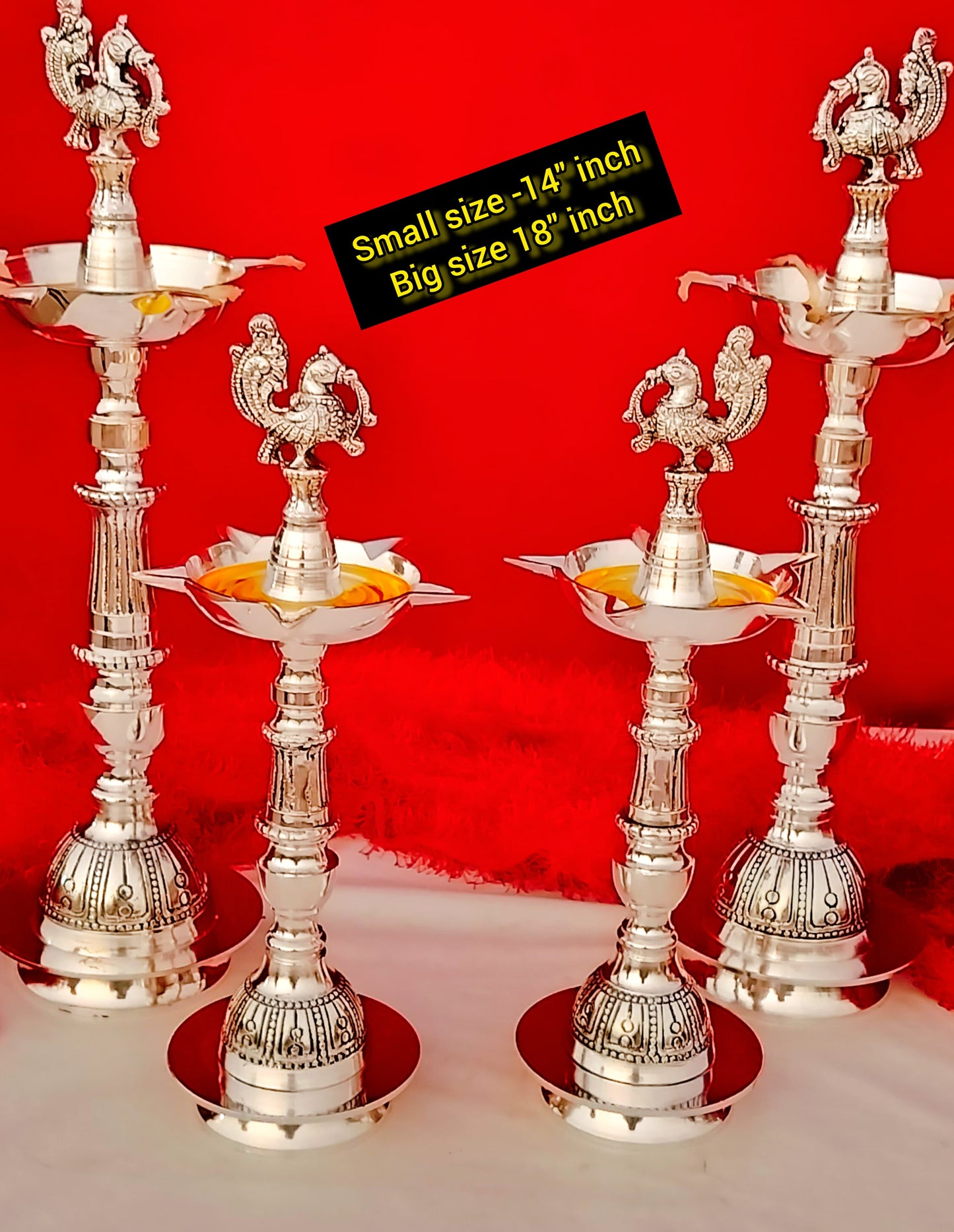 German Silver Peacock Diya Pair