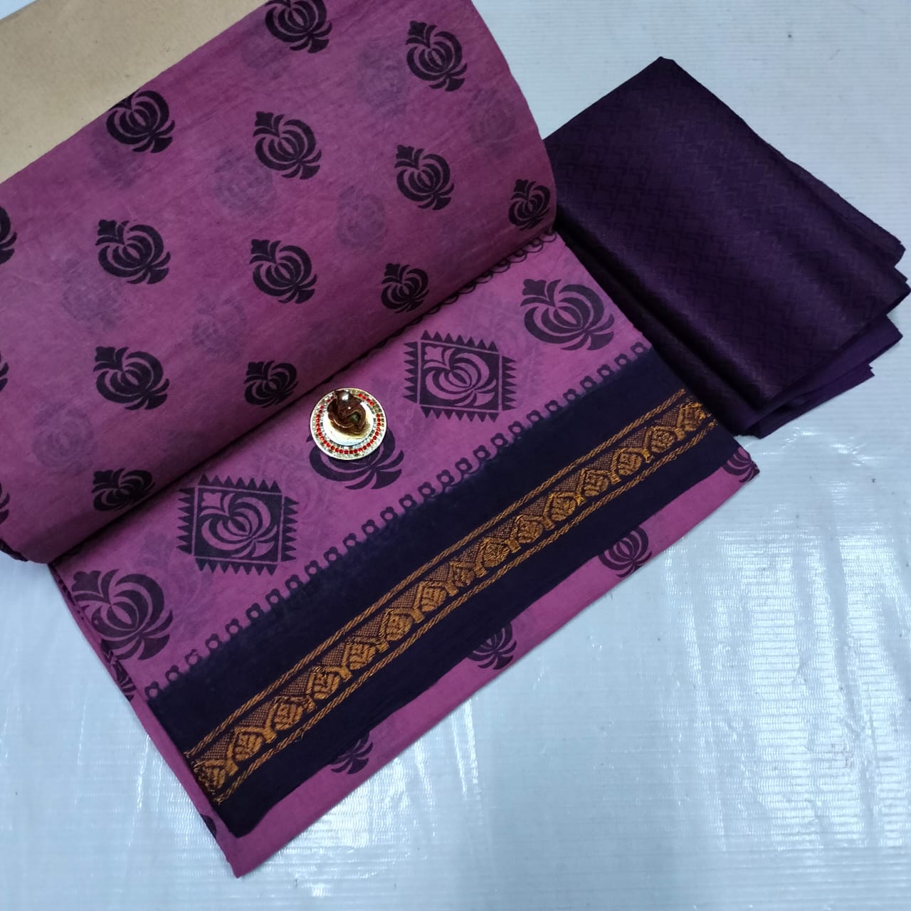 Chettinad Poly Cotton sarees with Kalamkari Blouse bit
