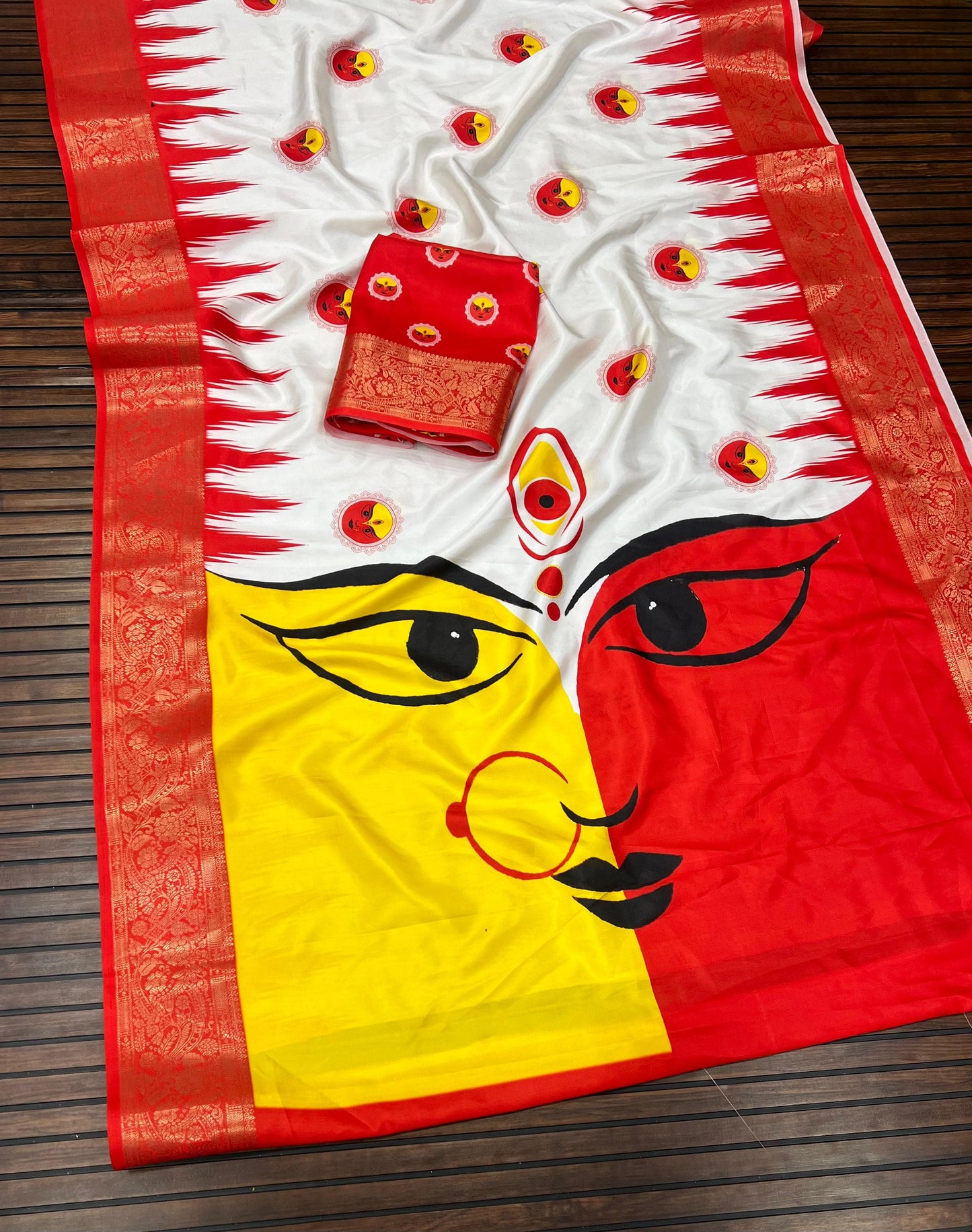 Durga Puja Themed Litchi Silk Sarees