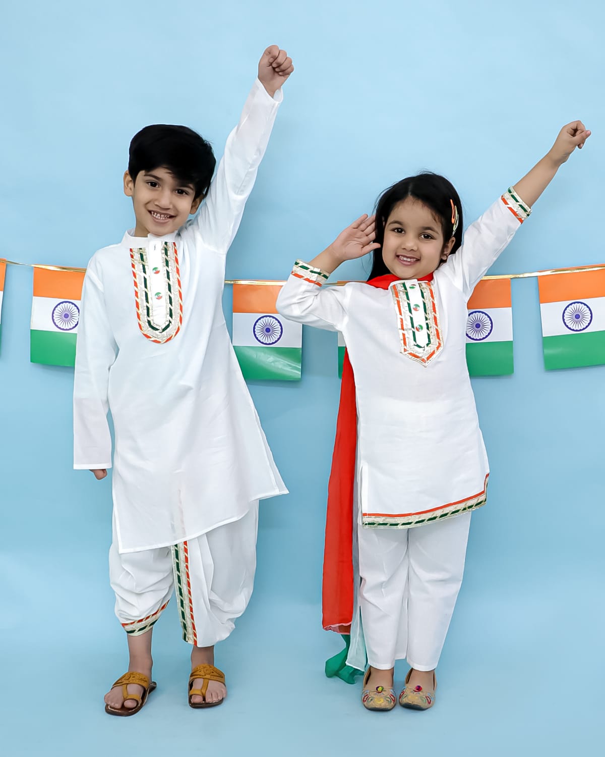 Kids Tri Colour Kurta Pyjama