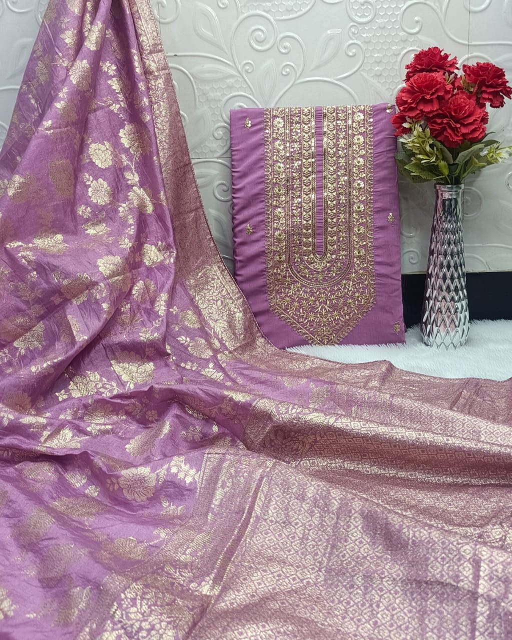 Raw Silk Embroidery Dress materials