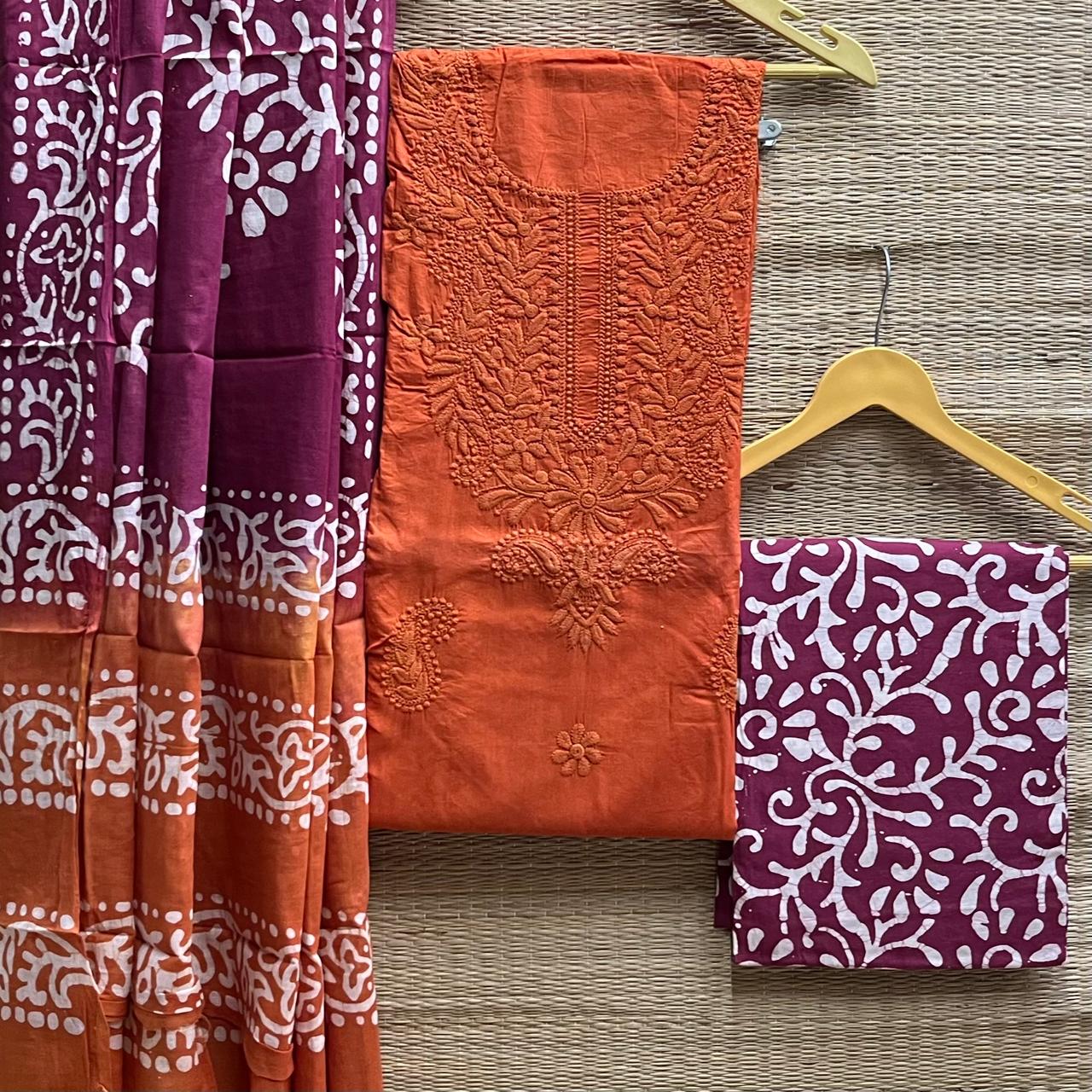 Cotton Silk Lucknowi Dress Materials