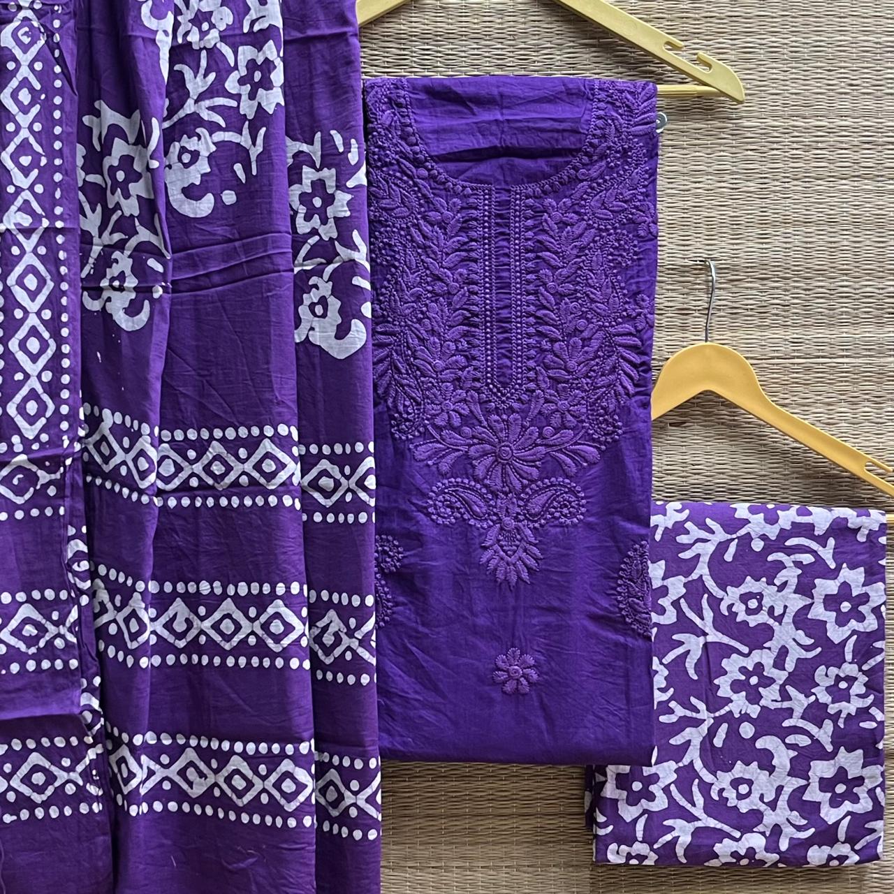 Cotton Silk Lucknowi Dress Materials