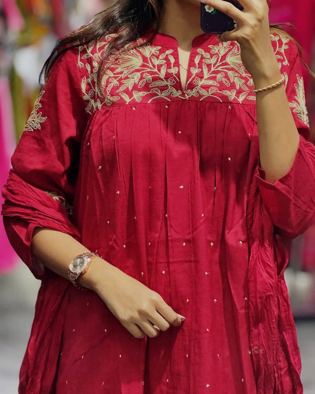 Rayon Embroidery Anarkali Kurti Sets