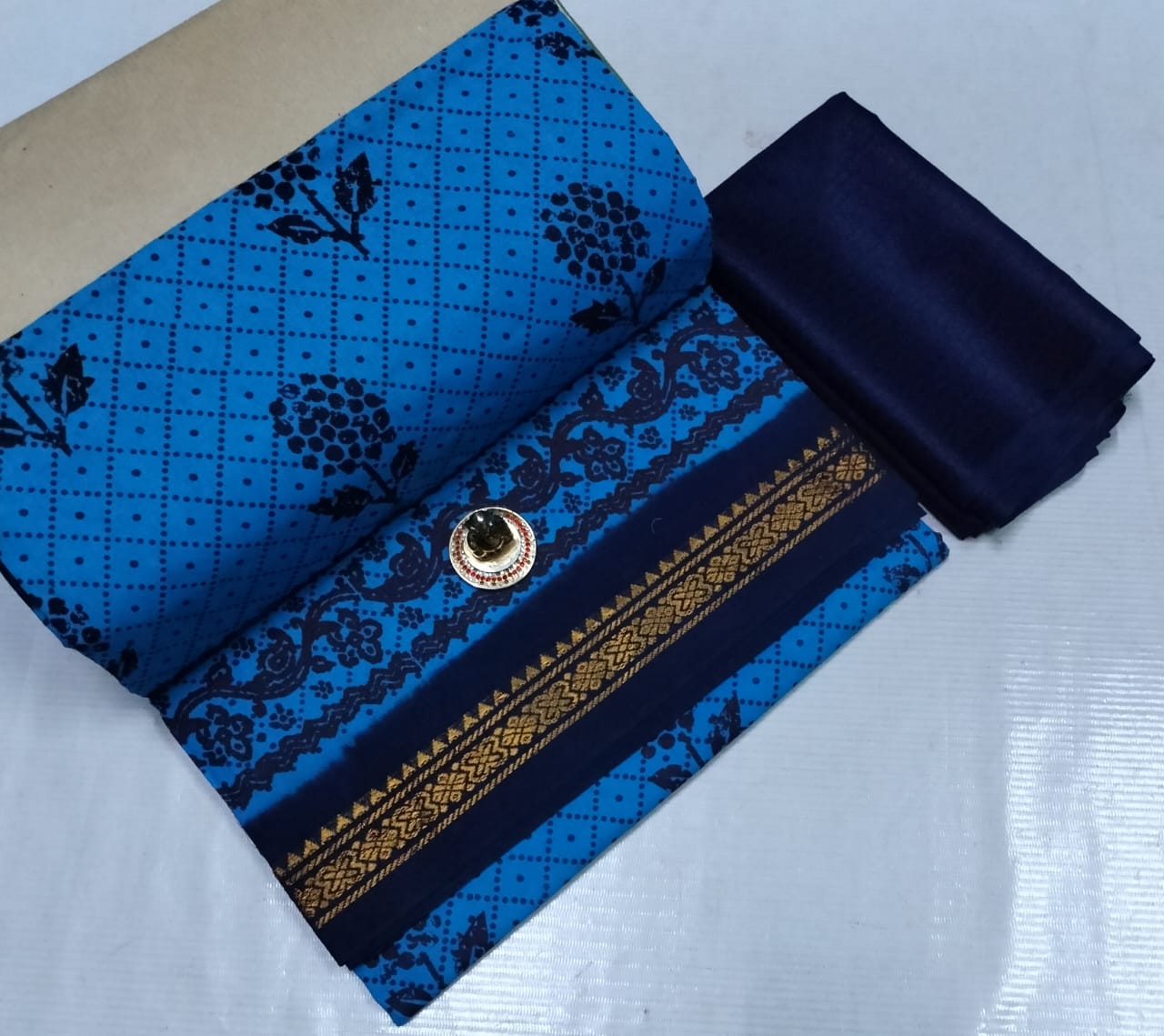 Chettinad Poly Cotton sarees with Kalamkari Blouse bit