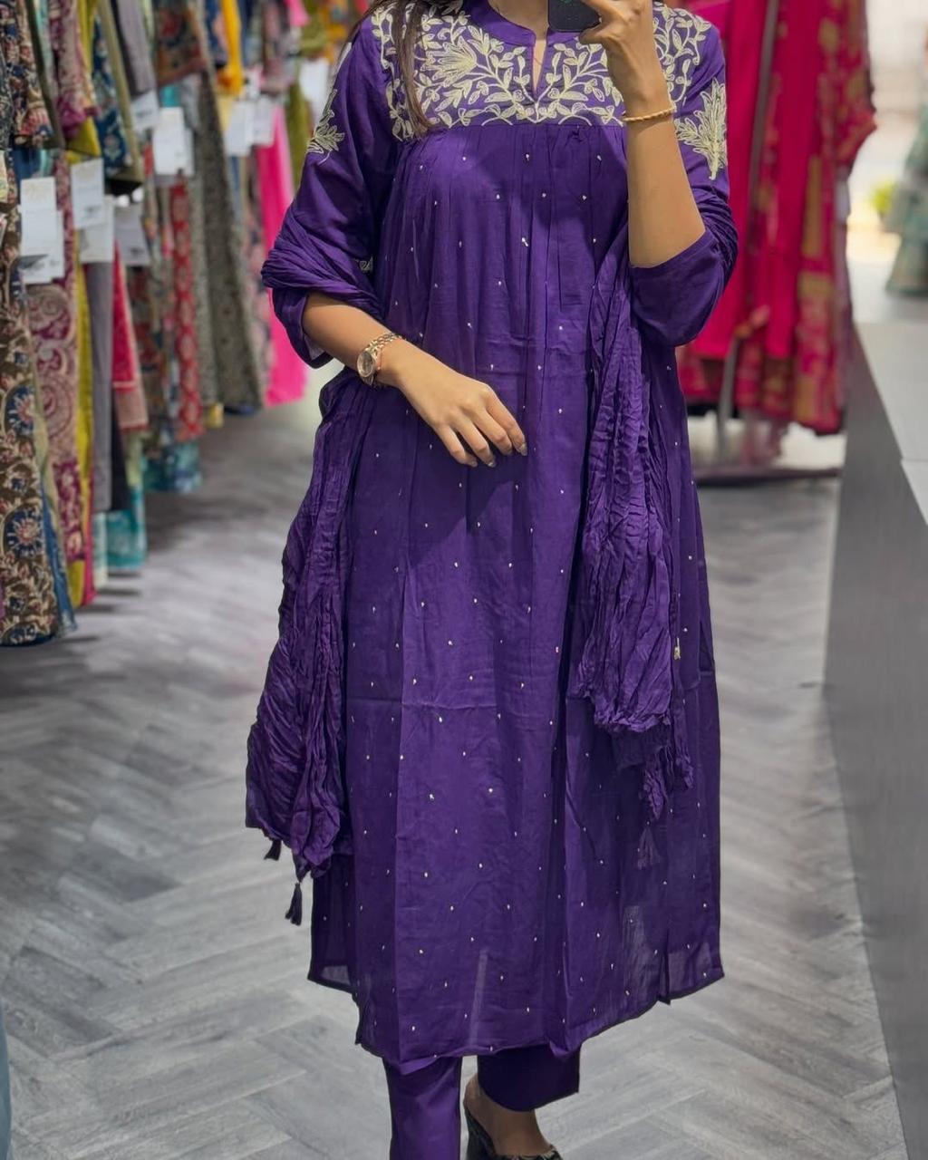 Rayon Embroidery Anarkali Kurti Sets
