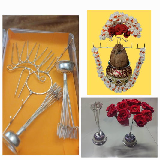 Varalakshmi  Head 5 U Crown Pin & Coconut Ring with 6 pins with Flower Bouquet stands in pair.